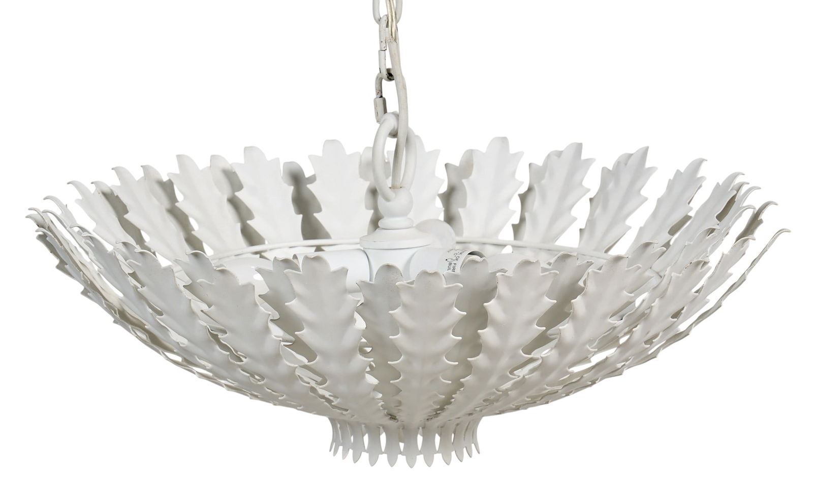 AERIN Hampton Reef Chandelier: AERIN Hampton Reef chandelier with foliated metal plates making up canopyheight 27 in. x width 21 in. x depth 21 in.Provenance: Property from a home in San Antonio, Texas