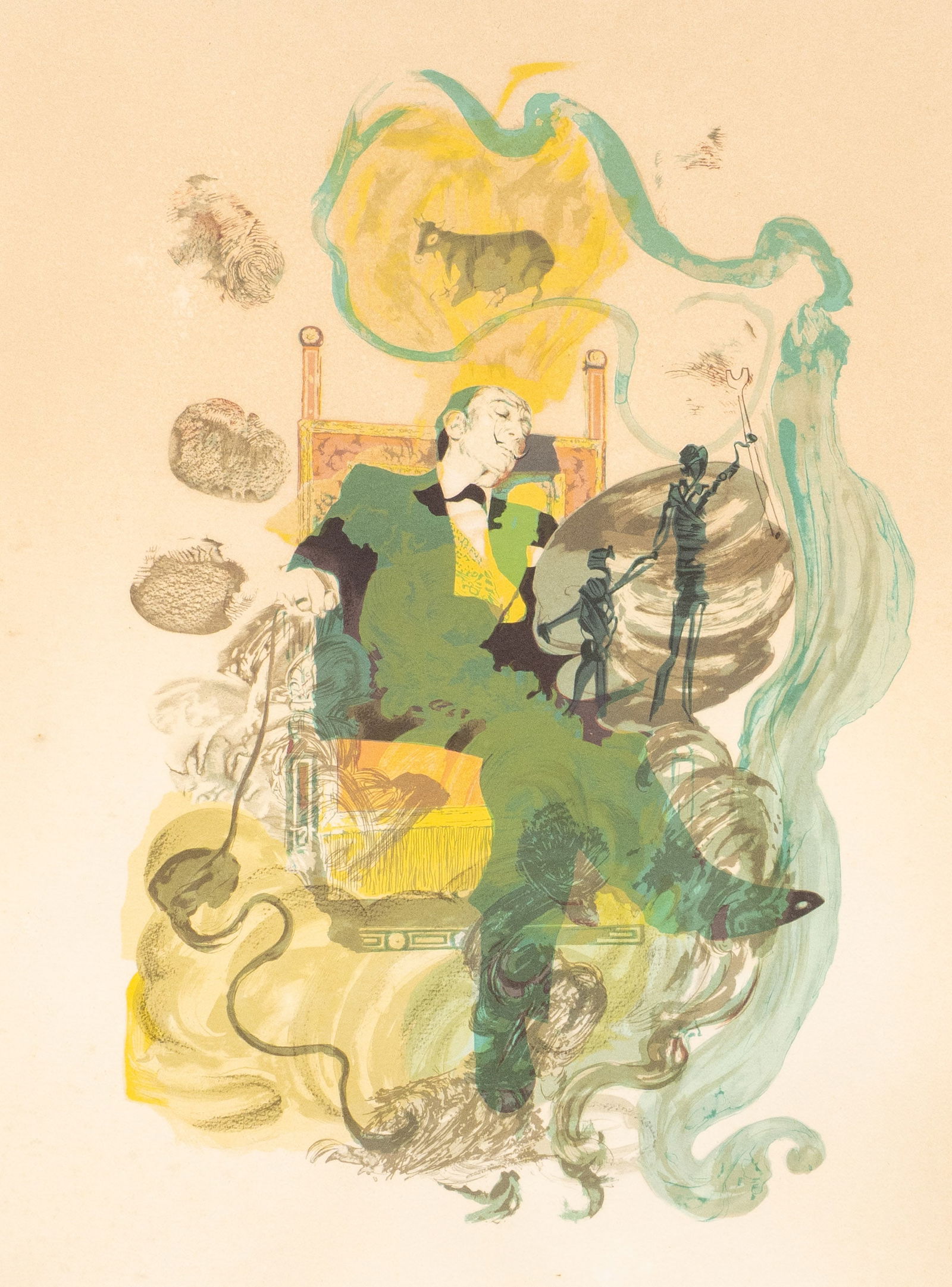 Salvador Dali, "Dali Dreams": Salvador Dali (Spain / France, 1904-1989), "Dali Dreams", King of Coins from the Tarot series, pencil signed and numbered lithograph, ed. 114/150, ca. 1978, referencing Dali's