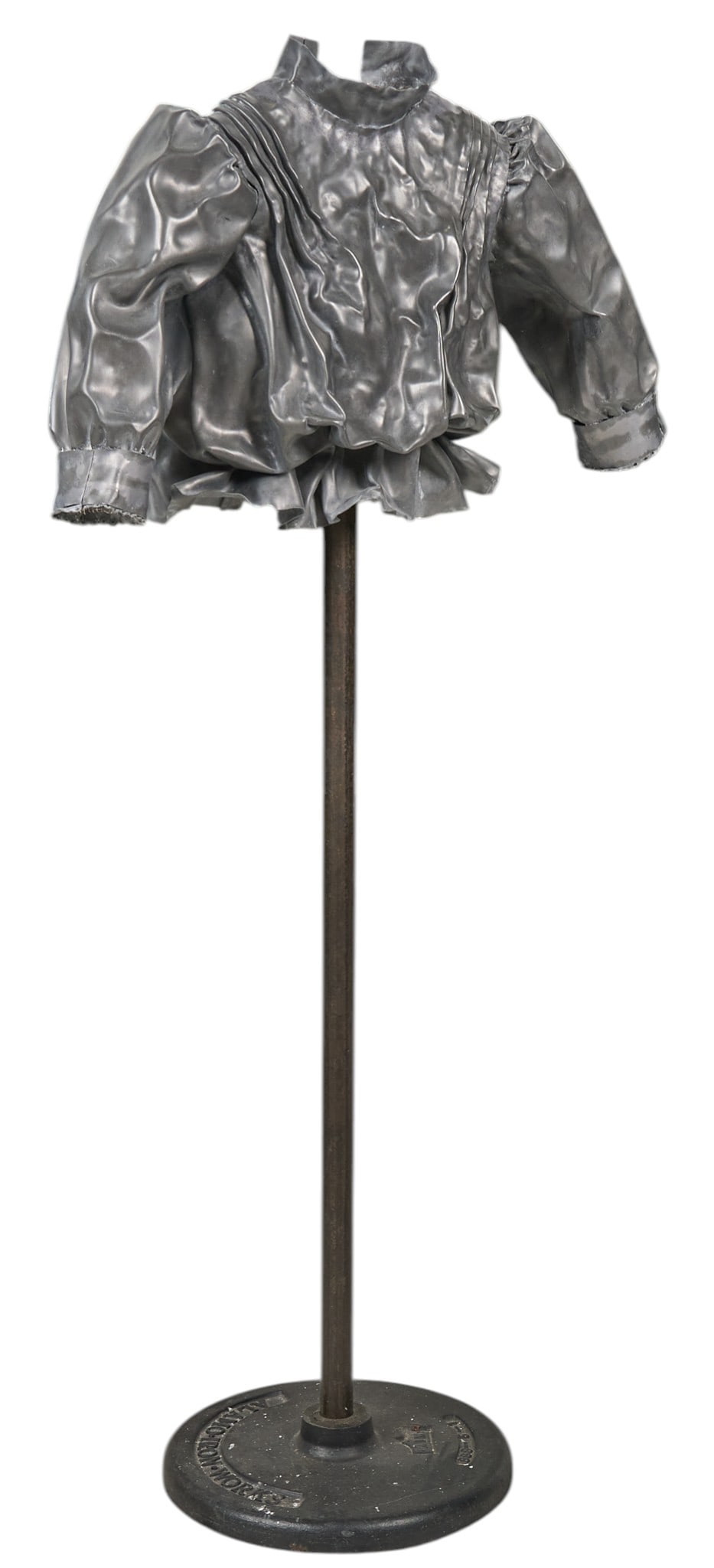 Marilyn Lanfear, "Victorian Embroidered": Marilyn Lanfear (Texas, 1930-2020), "Victorian Embroidered", sculpture depicting lady's blouse, circa 1989, soldered lead on custom stand from the Alamo Iron Works, from her "Wardro