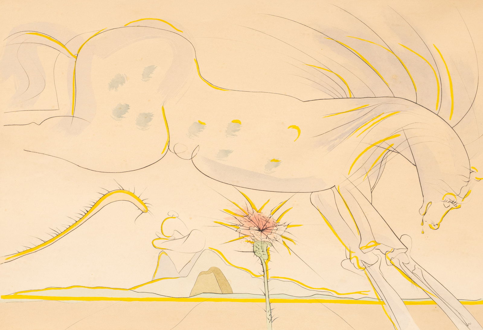 Salvador Dali, "Le Cheval et le Loup": Salvador Dali (Spain / France, 1904-1989), "Le Cheval et le Loup" ("the Horse and the Wolf"), drypoint etching from the suite of "Le Bestiaire de La Fontaine"