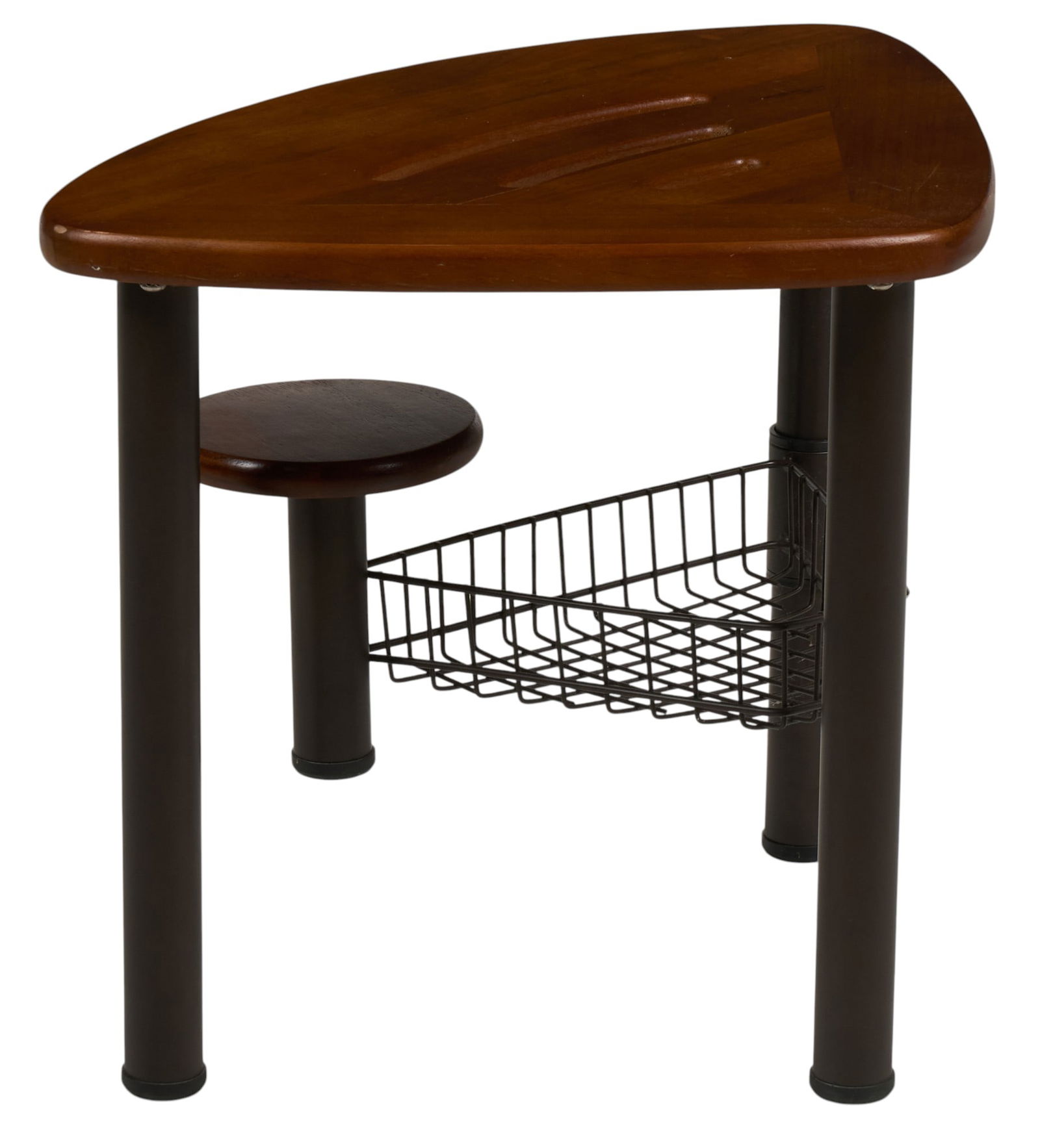 Triangular Wooden Side Table with Basket (1 of 4)