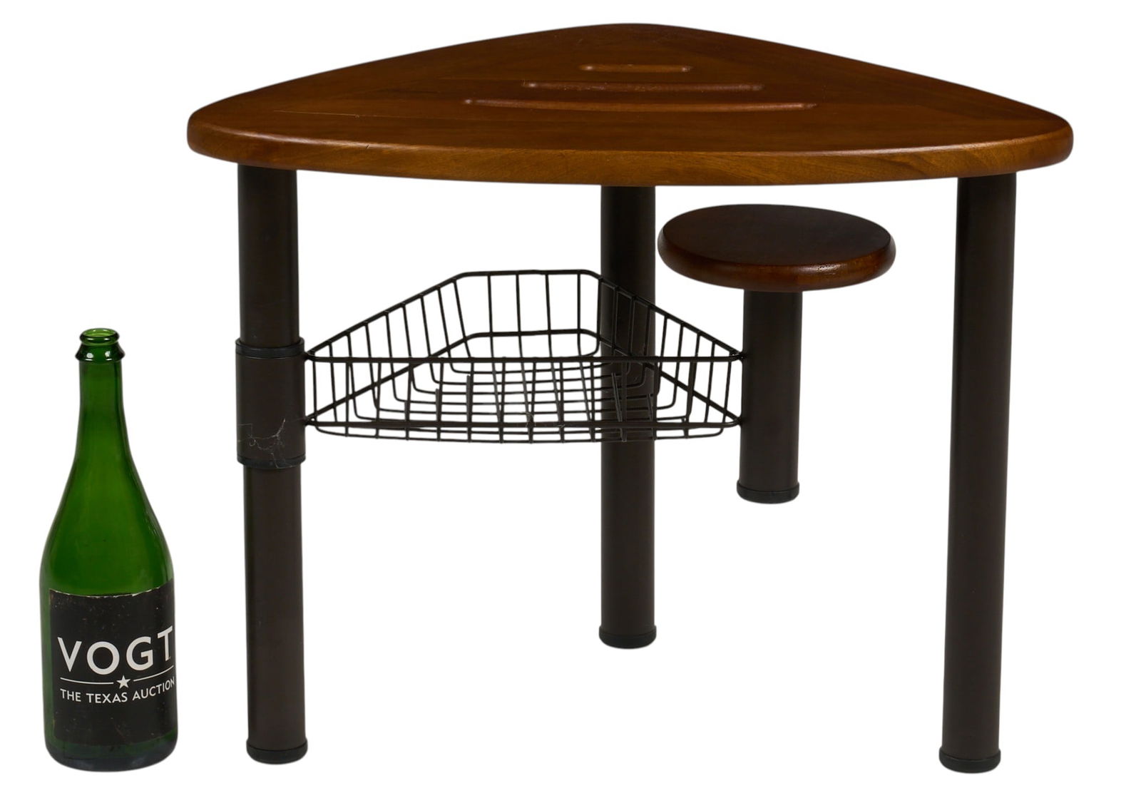 Triangular Wooden Side Table with Basket - 3