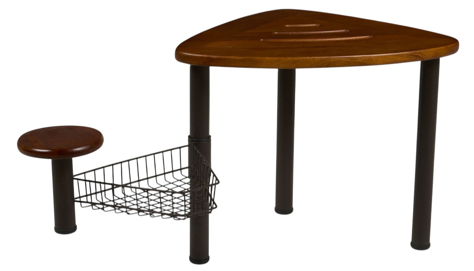 Triangular Wooden Side Table with Basket - 4