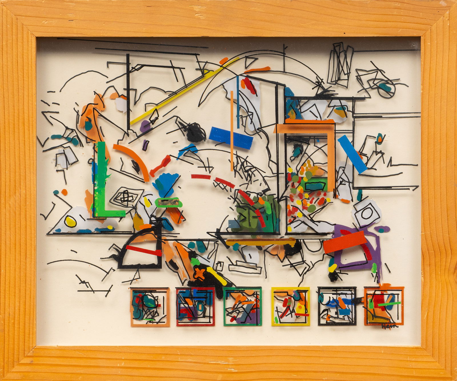 Frank Hein, 3-D Drawing: Frank Hein (Texas, b. 1942), multi-dimensional composition, ink on glass panes, inscribed on the verso with "3-D Drawing No. 45" and dated Aug. 10, 1980sight: 12 x 15 in., frame: 15 x