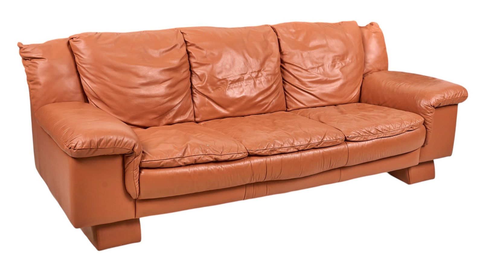 Mid-Century Modern Leather Sofa: Mid-century modern leather three-seater sofa in the style of Niels Eilersen, with padded armrests and leather upholstered frame and legsheight 33 in. x width 89 in. x depth 35 in.Provenance: Property