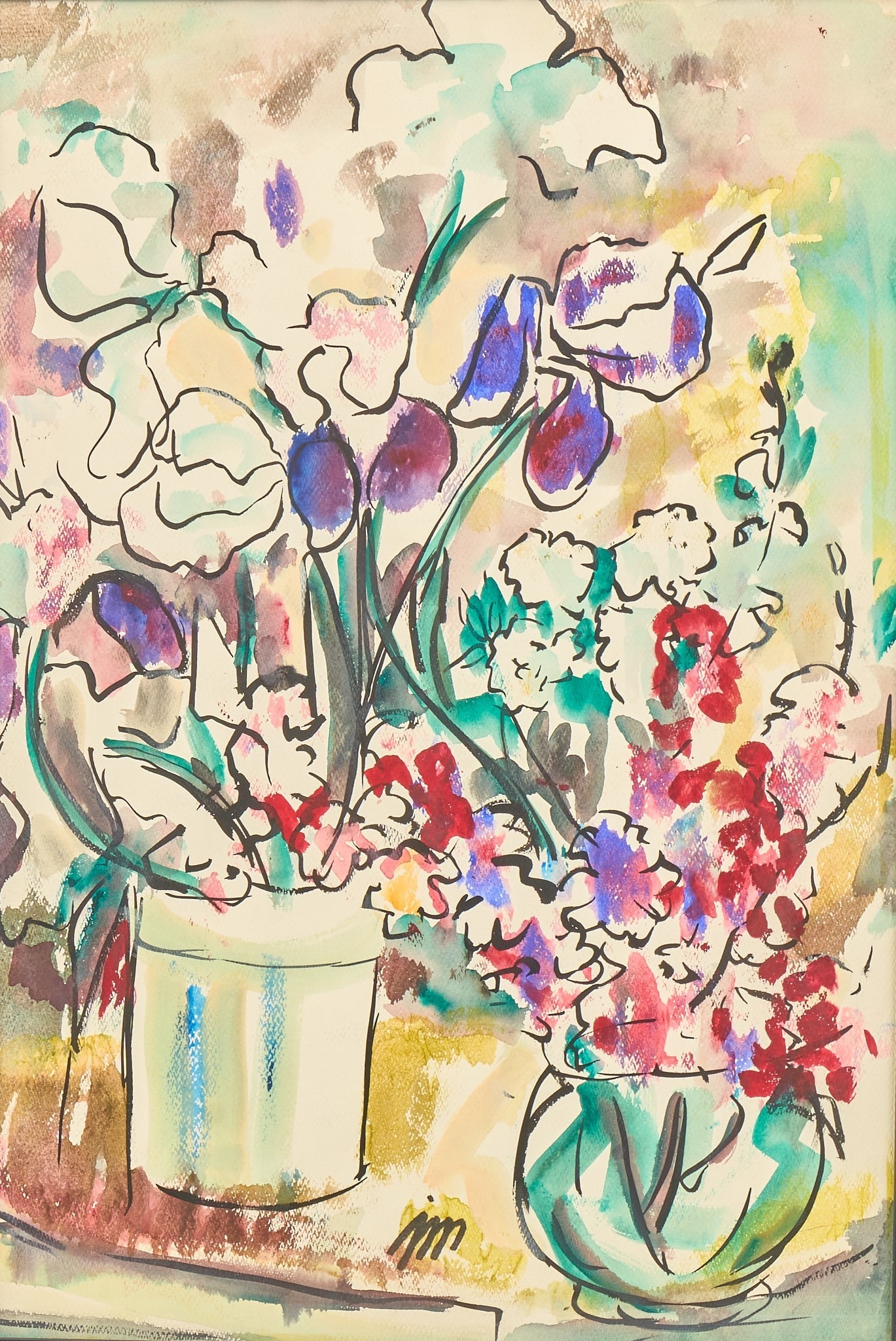 Josephine Mahaffey, Florals: Josephine Mahaffey (Texas, 1903-1982), floral still life scene, watercolor on watercolor paper, signed lower center sight: 30 x 20 in., frame: 33 x 23 in. Provenance: Property from a Rockpor