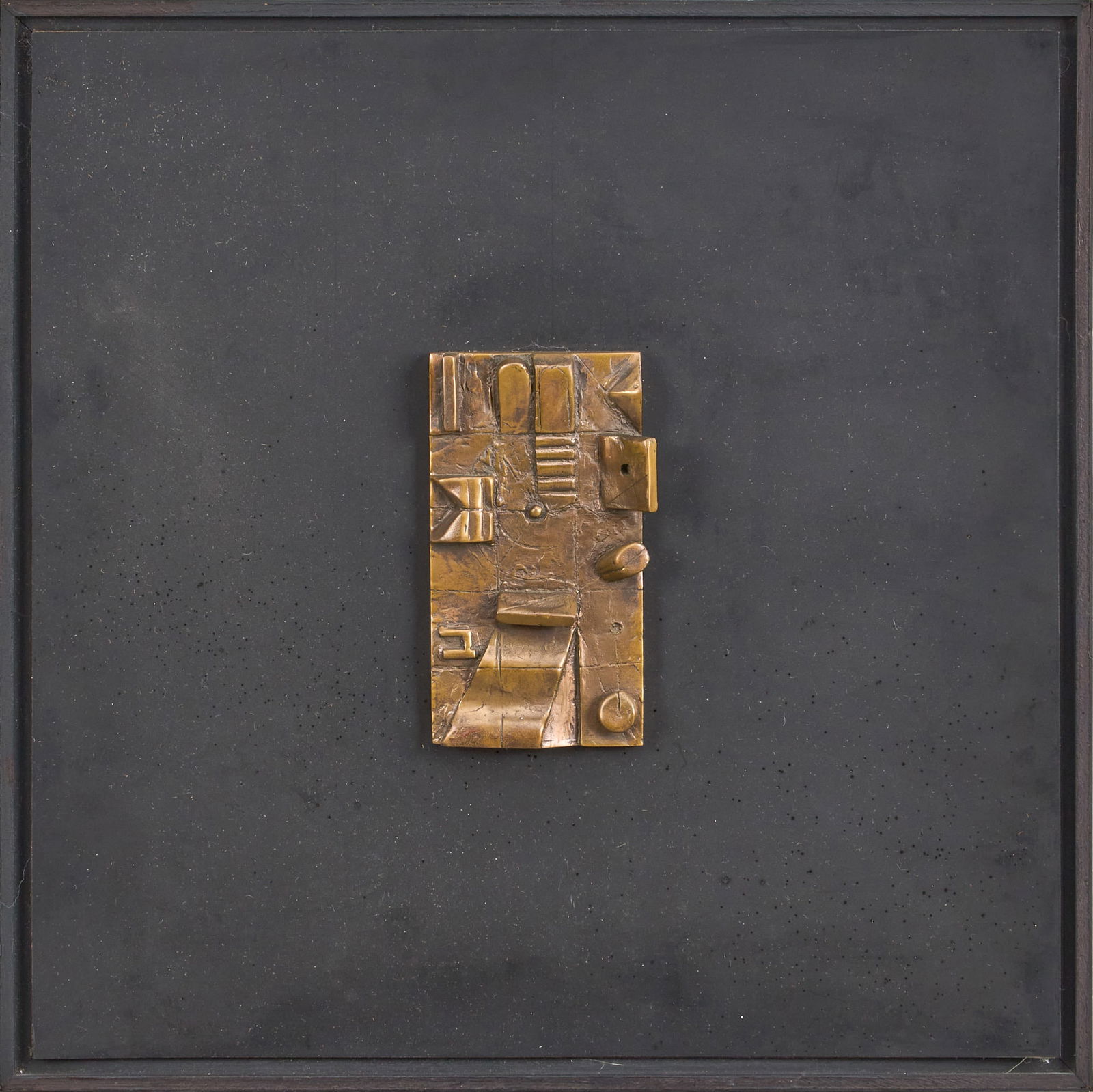 Dani Karavan, "Jerusalem", 1975: Dani Karavan (Israel, 1930-2021), "Jerusalem", 1975, artist-cast bronze sculptural plaque, edition 7/10, mounted plaque, signed, titled, and numbered on the wood panel versoplaque: 5 x 3