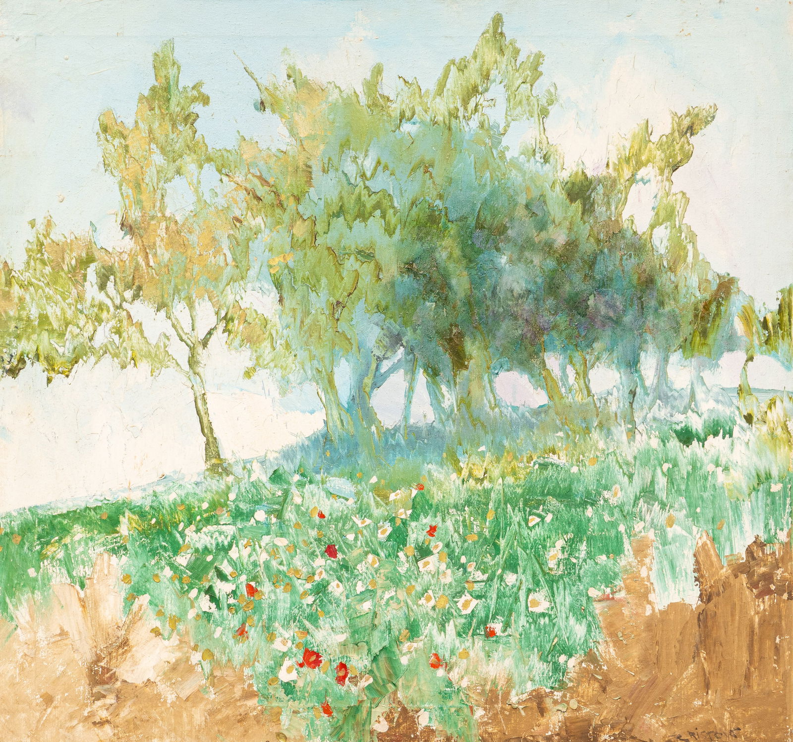 Bill Bristow, Meadow with Wildflowers: William Arthur "Bill" Bristow (Texas, 1937-2022), meadow scene with wildflowers, oil on canvas, signed lower right sight: 32.5 x 34.5 in., frame: 33 x 35 in. Provenance: Property from t