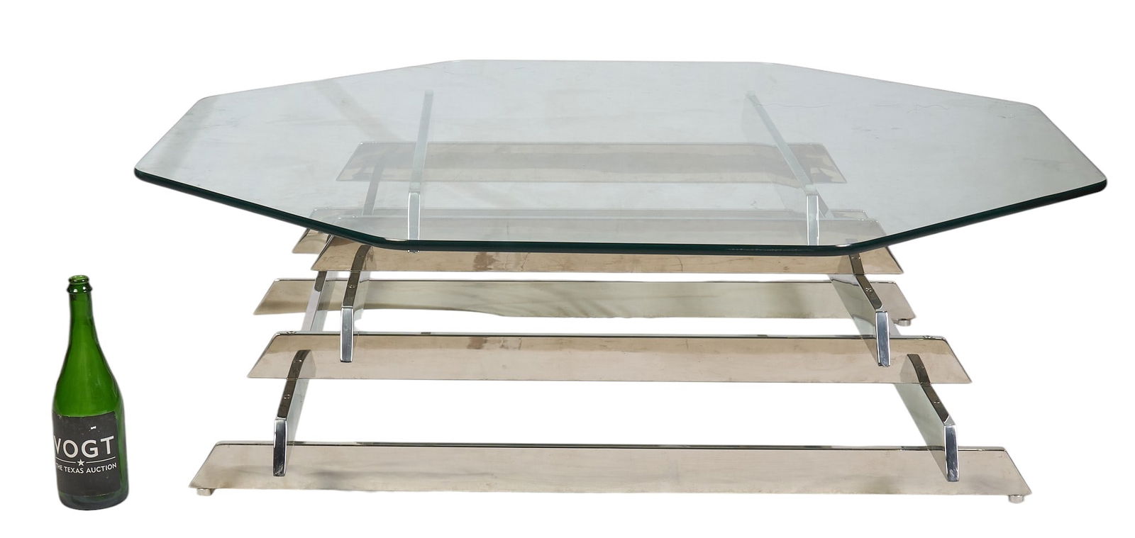 After Paul Mayen, Chrome & Glass Octagonal Coffee Table - 2