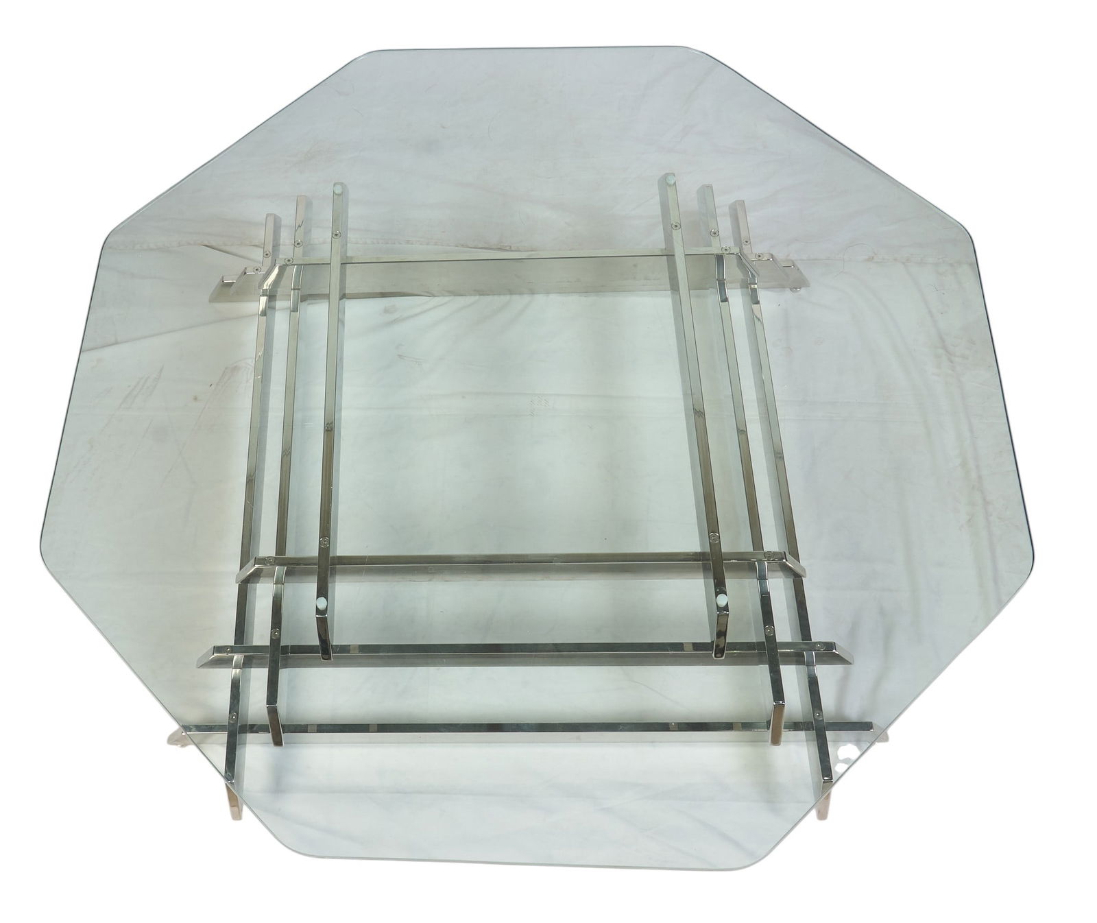 After Paul Mayen, Chrome & Glass Octagonal Coffee Table - 3