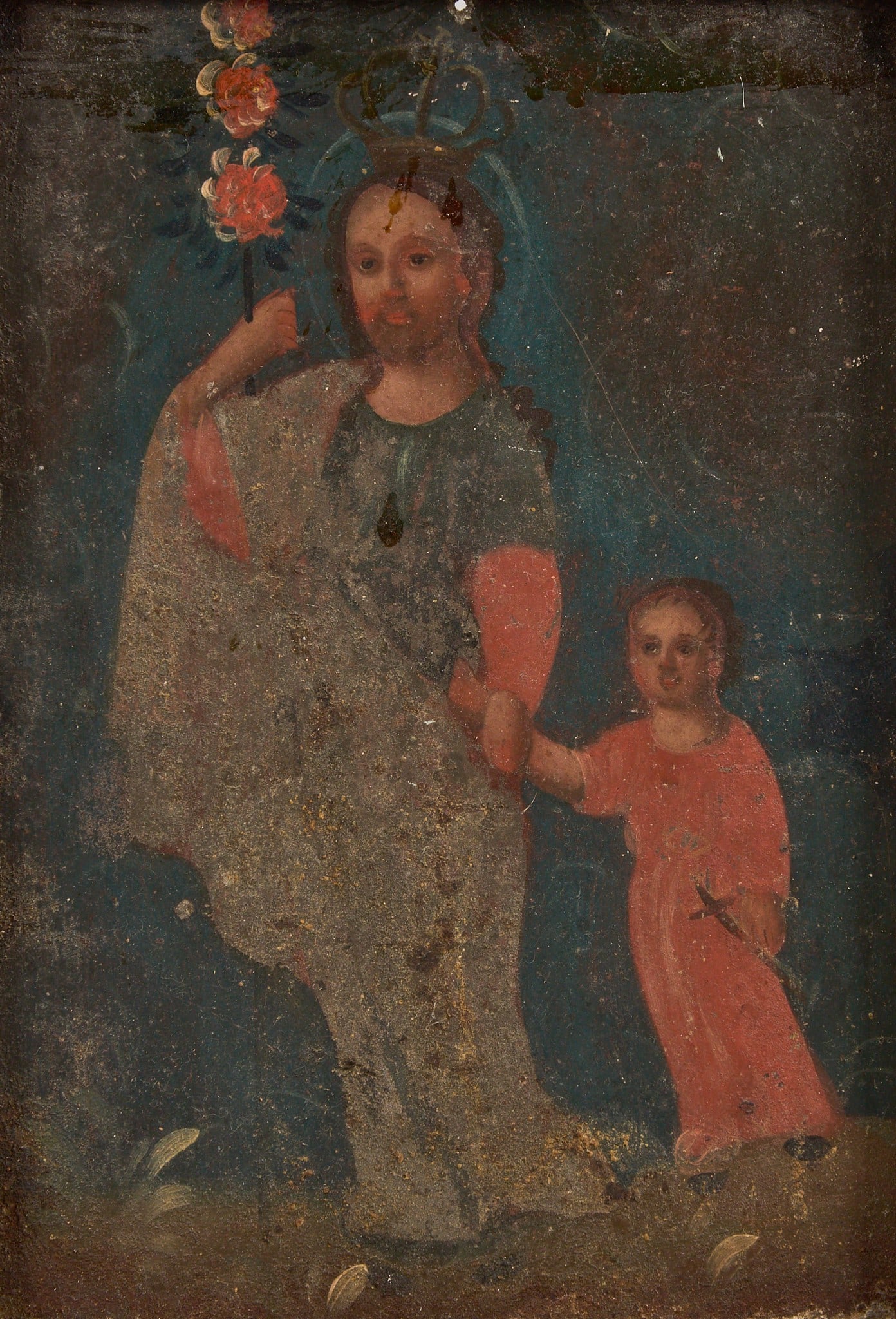 Antique Mexican Retablo, St. Joseph and the Child (1 of 3)