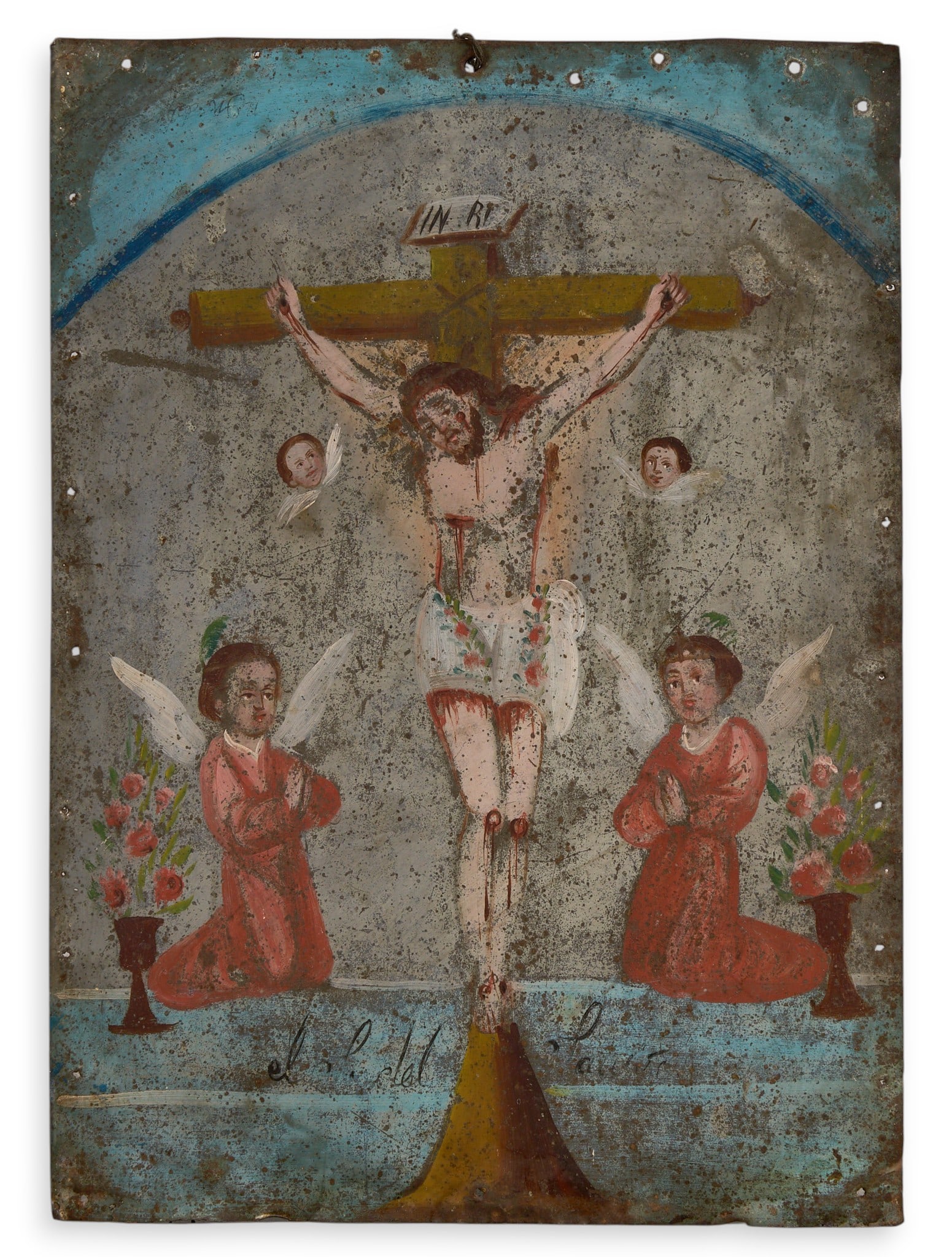 Antique Mexican Retablo, La Crucifixion (1 of 3)