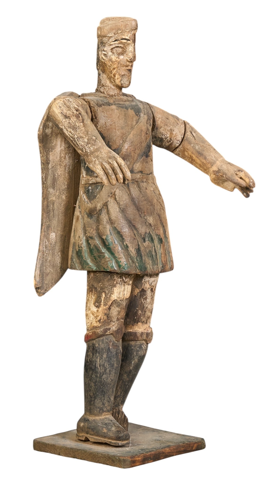 Antique Spanish Colonial Style Santo: Antique Spanish Colonial style santo depicting Saint Michael the Archangel, hand-carved soft wood with paint remnants, circa 19th century height 22 in. x width 10 in. x depth 8 in. Provenance: T