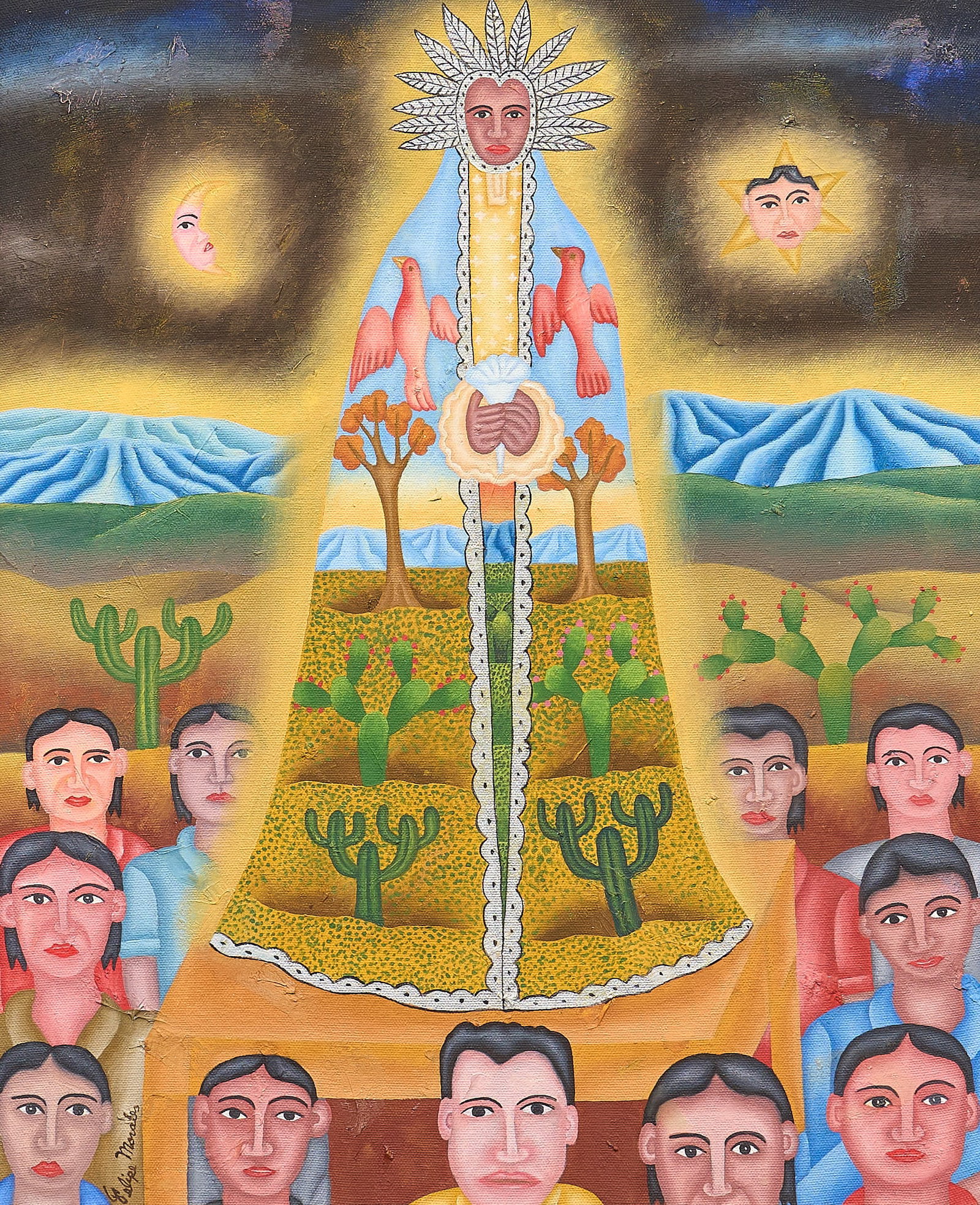 Felipe Morales Lopez, "La Soledad": Felipe Morales Lopez (Oaxaca, Mexico, b. 1959), "La Soledad (Dolorosa)", oil on canvas, signed and dated lower left, signed and titled on the verso, dated 2000 sight: 21 x 18 in., frame: 25.