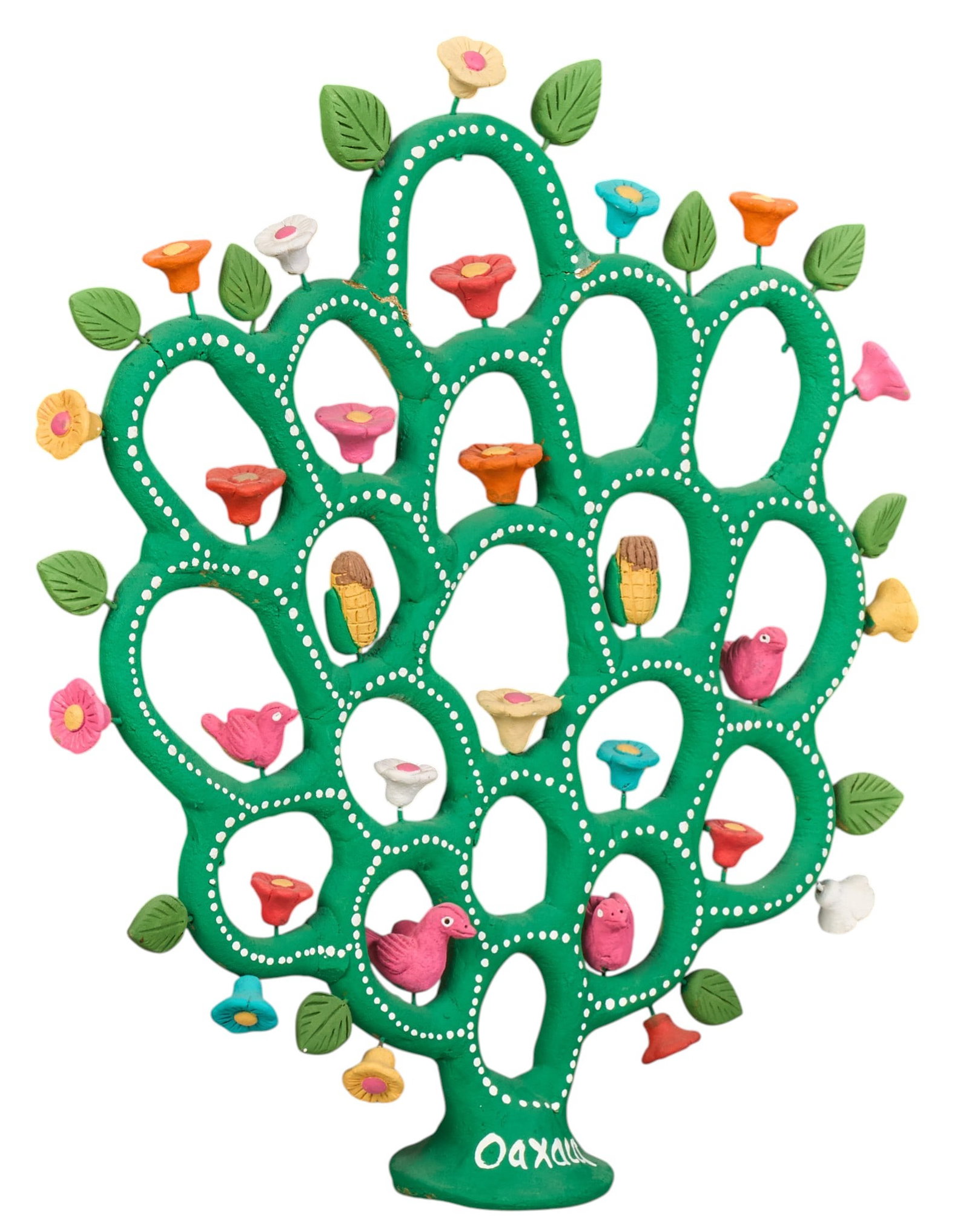 Oaxacan Tree of Life: Hand-made and painted Oaxacan ceramic tree of life, circa 21st century height 16 in. x width 15 in. x depth 3 in. Provenance: The Estate collection of late teacher and humanitarian Douglas Rhode