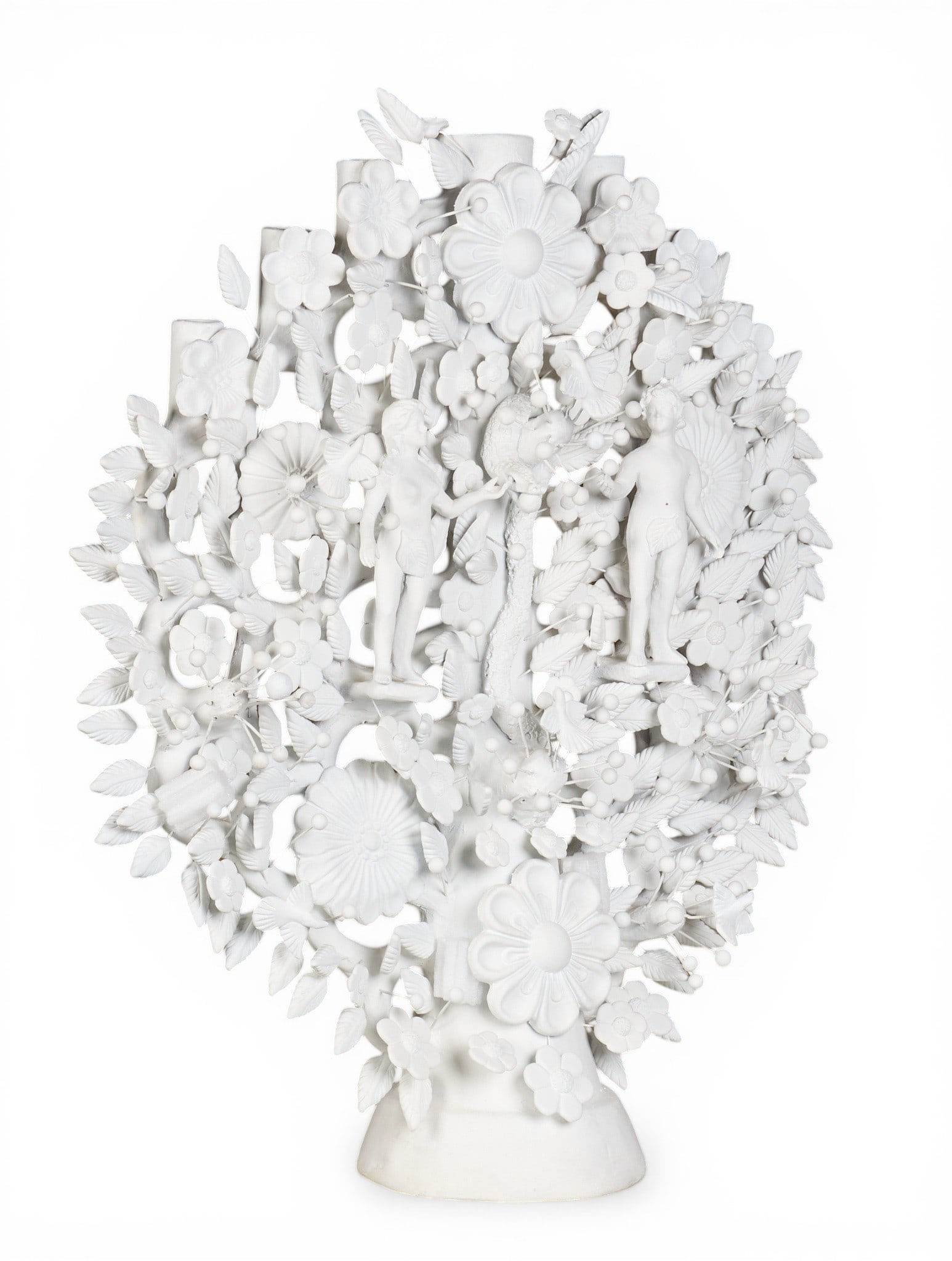 Israel Soteno Ambrocio, Tree of Life: Israel Soteno Ambrocio (Metepec, Mexico, 20th c.) hand-modeled and painted tree of life with Garden of Eden theme, signed on back height 30 in. x width 25 in. x depth 8 in. Provenance: The