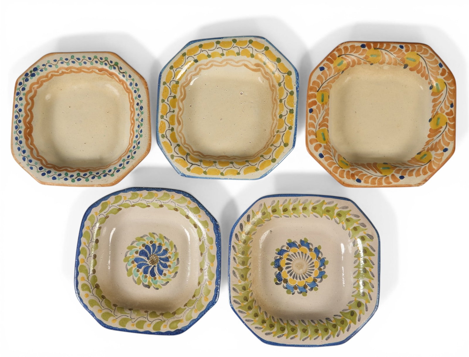 Gorky Gonzales, (5) Plates: Collection of five Gorky Gonzales (Guanajuato, Mexico, b.1939) geometric plates, signed on back length 10 in. x width 10 in. x depth 2 in. / each Provenance: The Estate collection of late teache