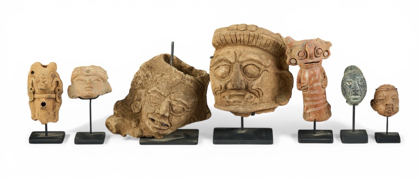 (7) Pre-Columbian Style Ceramic Fragments: Collection of seven Pre-Columbian style ceramic fragments of figural sculptures height 6.5 in. x width 4 in. x depth 3 in. / largest Provenance: The Estate collection of late teacher and hu