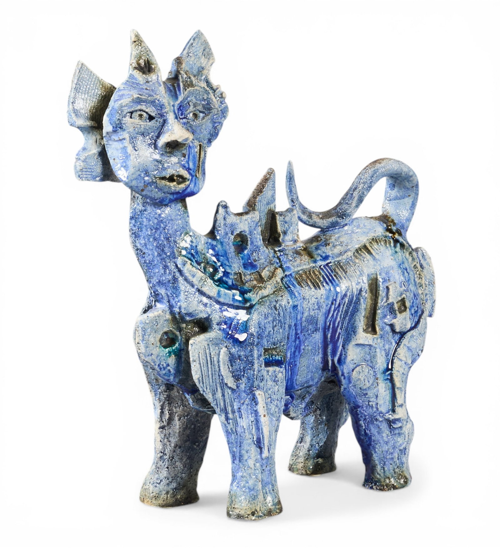 Honorio Cruz Figueroa, Abstract Cat Sculpture: Honorio Cruz Figueroa (Oaxaca, Mexico, 20th century), hand-made and glazed abstracted cat sculpture height 14 in. x width 13 in. x depth 4 in. Provenance: The Estate collection of late teacher a
