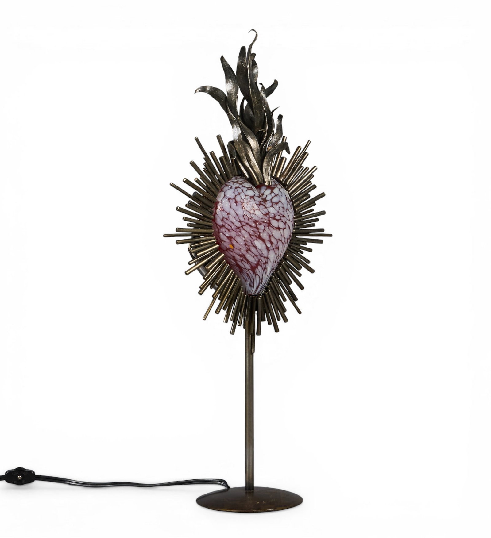 José Antonio Rodríguez, "Mi Gran Corazon" 2009: José Antonio Rodríguez (Mexico City, Mexico, 20th century) Mi Gran Corazon (My Big Heart), folk art lamp sculpture depicting Sacred Heart in iron, brass and hand-blown glass,