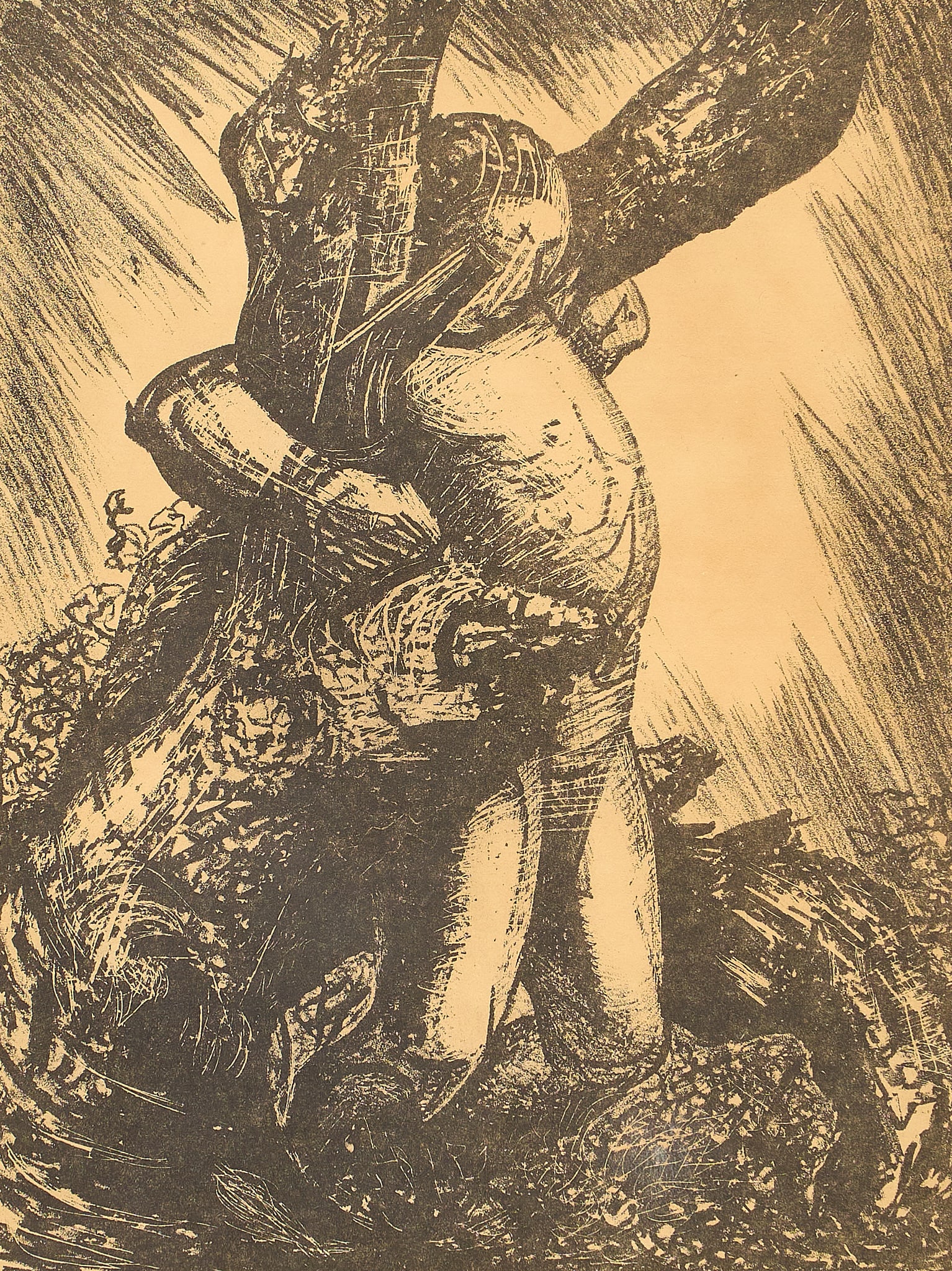 David Alfaro Siqueiros, "Hombre": David Alfaro Siqueiros (Mexico / California, 1896-1974), "Hombre", studio lithograph, signed and inscribed E/E ("Edicione Especial") in pencil in the margin, with gallery label aff