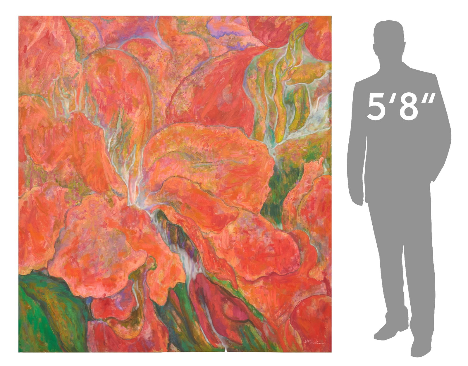 Jose Guadiana, "Red Flower": Jose Guadalupe Guadiana (1929-2012, Mexico / San Antonio, Texas), "Red Flower", oil and mixed media on canvas in artist-made frame, signed lower right, signed again and titled on the verso s