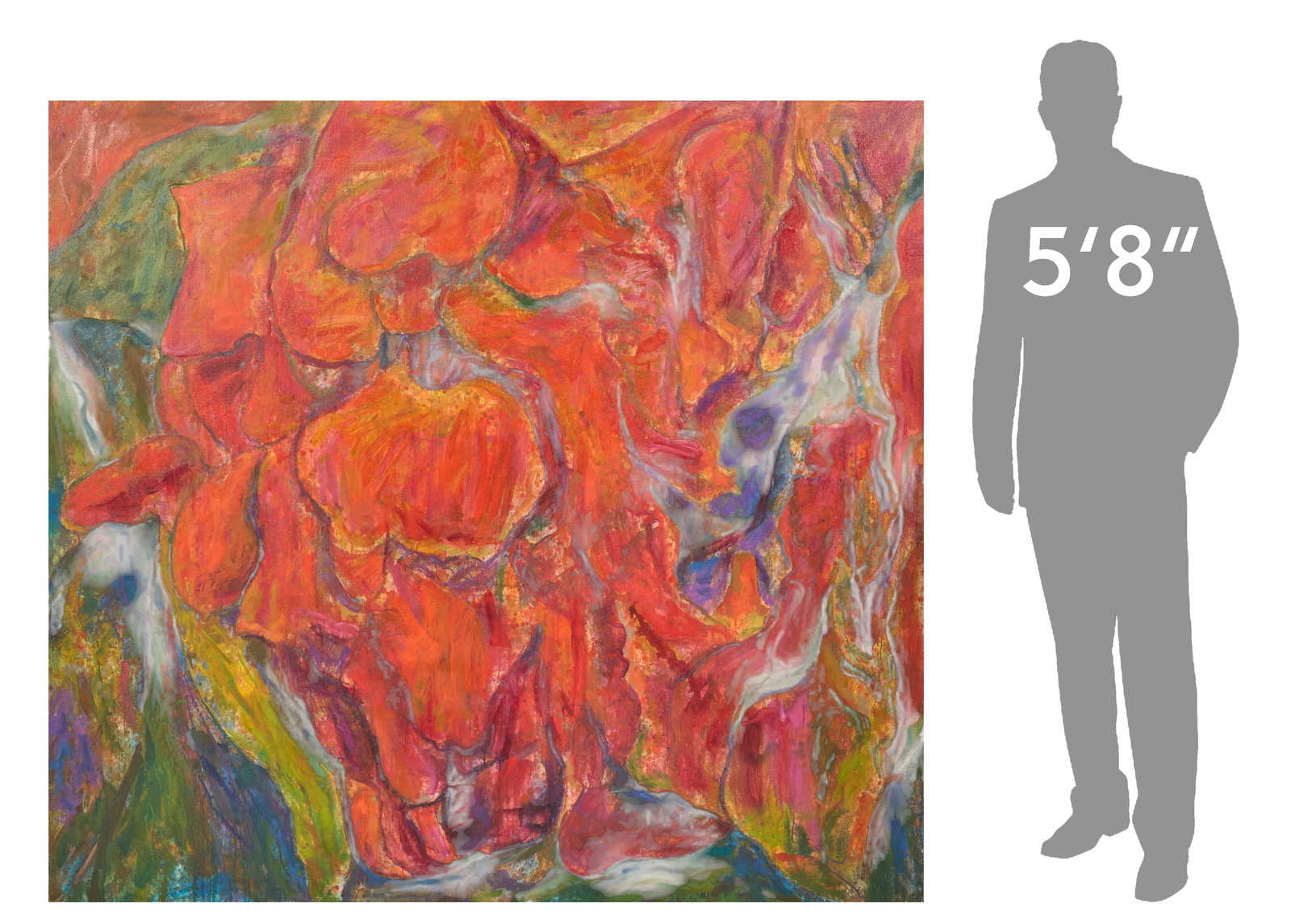 Jose Guadiana, Canna Flowers, 1978: Jose Guadalupe Guadiana (1929-2012, Mexico / San Antonio, Texas), red canna flowers, oil on canvas in artist-made frame, signed and dated on the verso, 1978height: 66 x 72 in., frame: 66.5 x 72.5