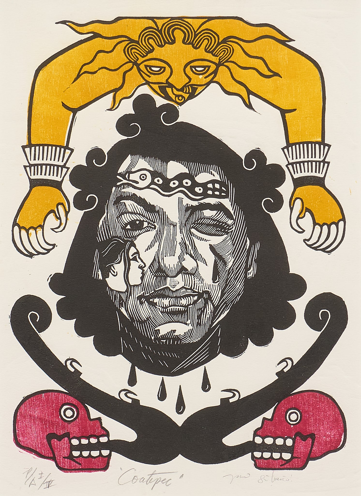 "Coatepec" Lithograph: "Coatepec", artist-pulled lithograph, P/A ("prueba artista", artist's proof), 1/4, titled and numbered in the margins in pencil, signed illegiblysight: 15 x 11 in., frame: 20