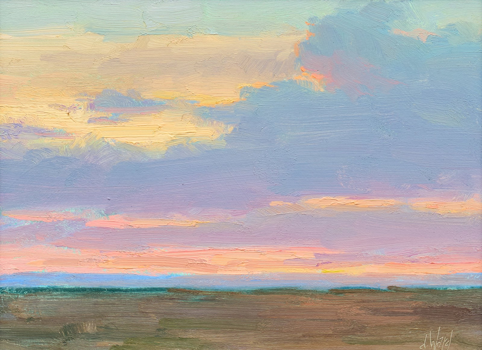 Don Ward, Sunset Landscape: Don Ward (New Mexico, b. 1947), landscape with sunset, oil on masonite, signed lower right sight: 9 x 12 in., frame: 14.5 x 17.5 in. Provenance: The Estate collection of late teacher and humanitarian