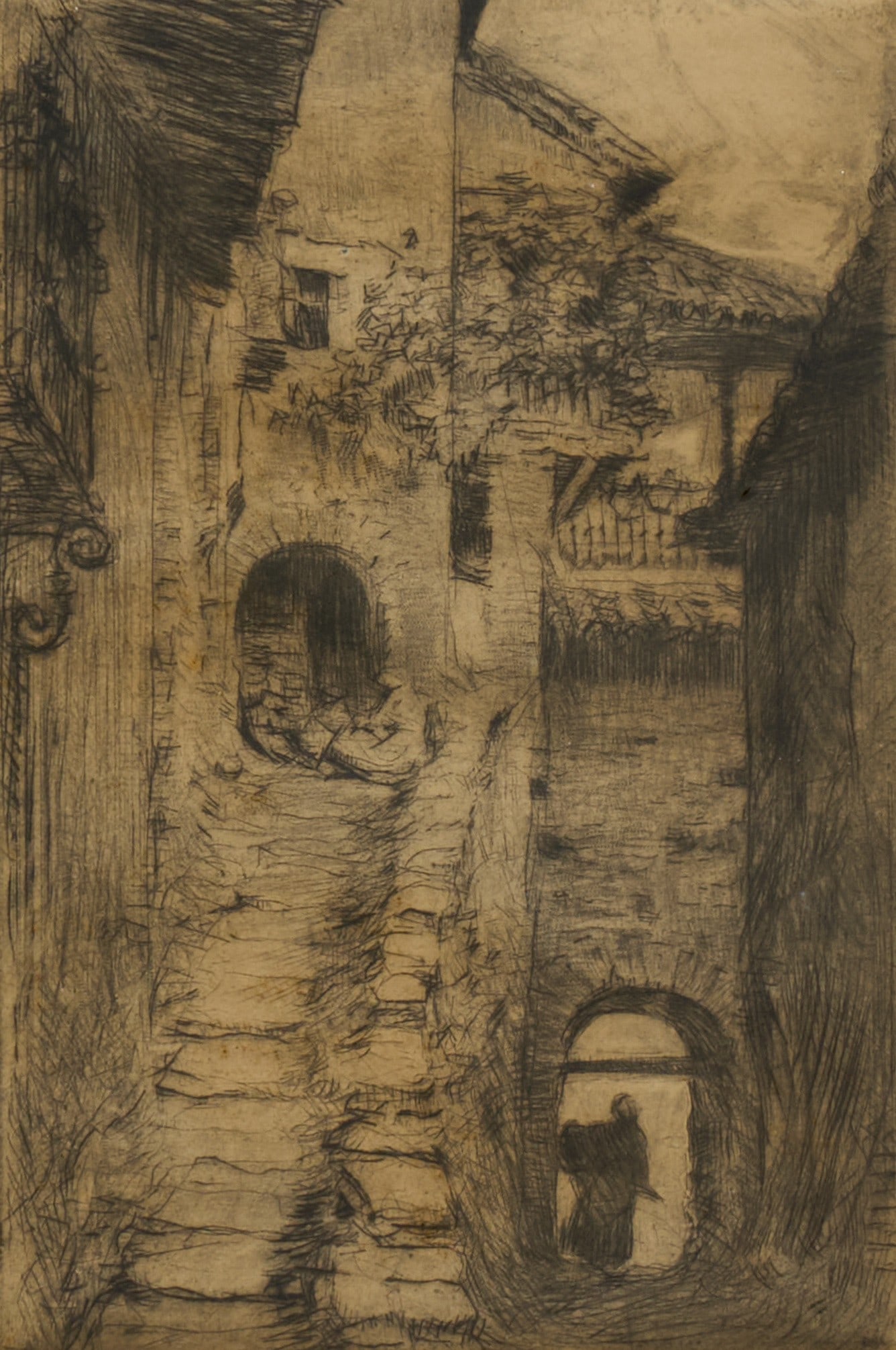 Jose Arpa Etching, 1926: Jose Arpa y Perea (Spain / Texas / Mexico, 1858-1952), Spanish city scene, etching on paper, signed and dated lower right, 1926, and inscribed "San Antonio, Texas" Note: Arpa likel