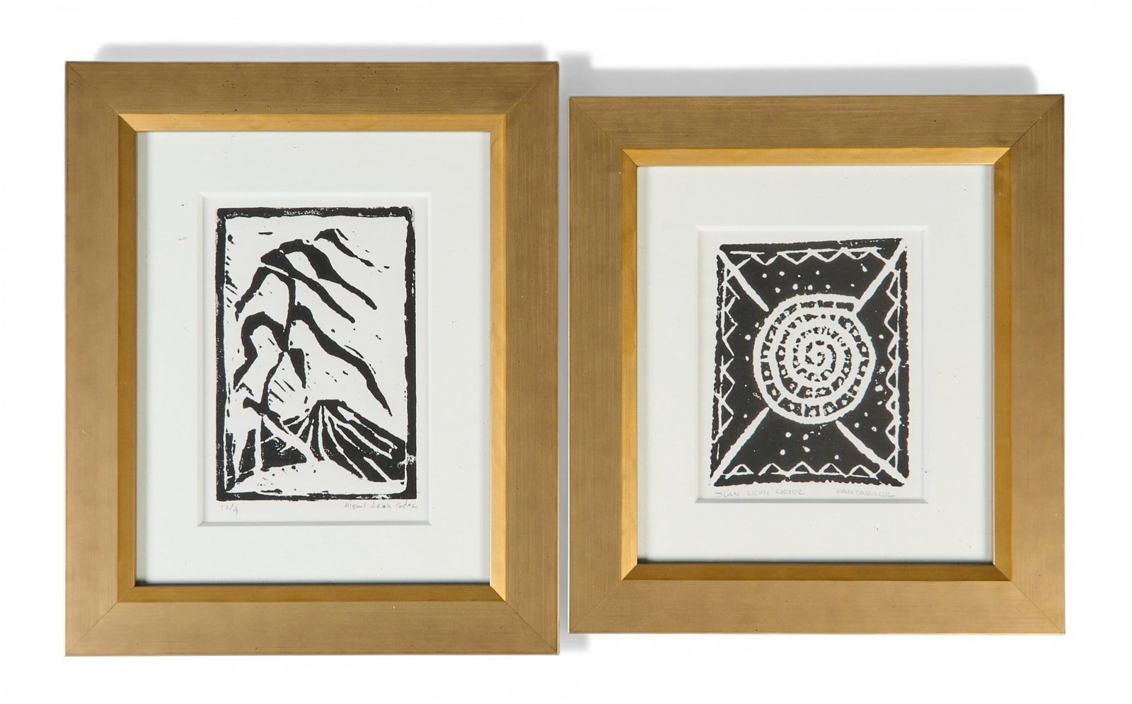Pair of Framed Miguel Leon Cortez Block Prints (1 of 4)
