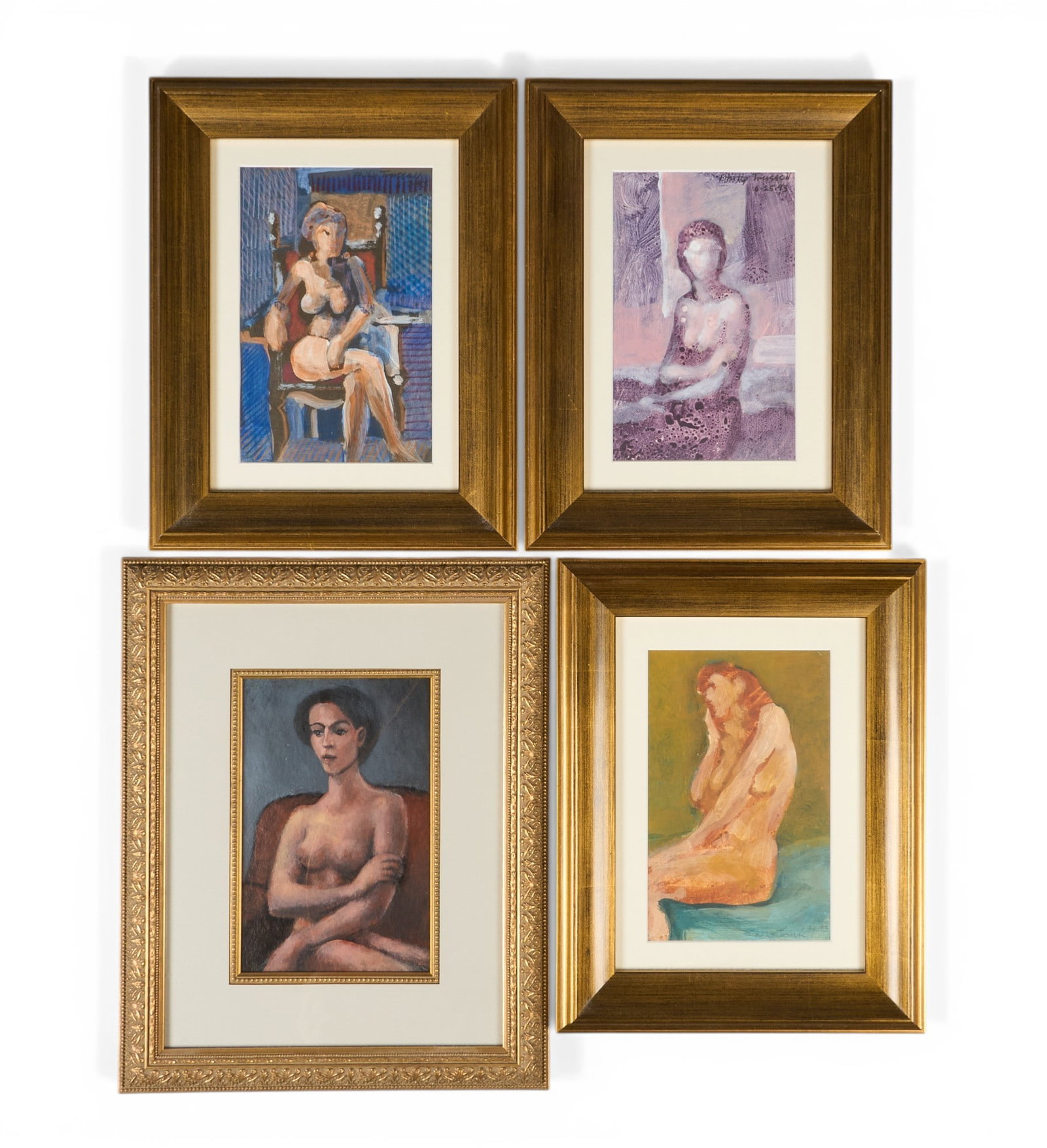 (4) Female Nude Paintings: (4) Framed female nude paintings, two are signed by Phillip Trussellframe: 15 x 12 x 1 in. / largestProvenance: The Estate collection of late teacher and humanitarian Douglas Rhodenbaugh, from his