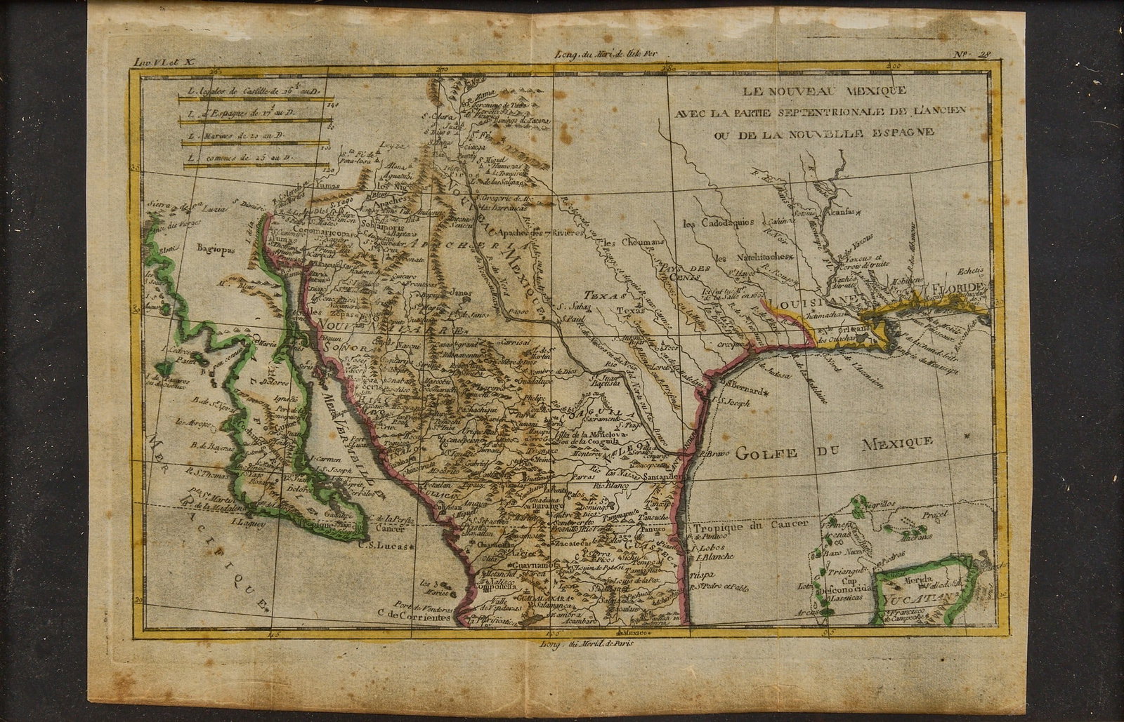 Framed Map of 1787 New Mexico: Framed map titled 'Le Nouveau Mexique Avec La Partie Septentrionale De L'Ancien ou De La Nouvelle Espagne' height 14 in. x width 20 in. x depth 1.25 in. Provenance: Property from a h