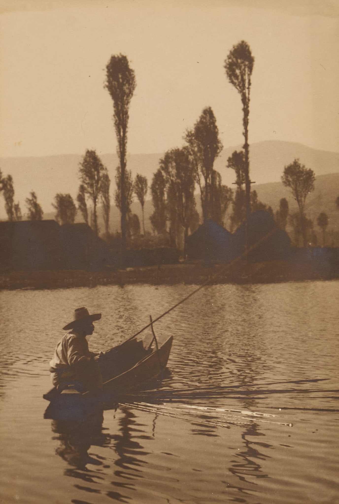 Ricardo Mantel, "Xochimilco": Ricardo Mantel (Germany / Mexico, 19th-20th C.), "Xochimilco", antique photograph, title and signature written in the margins, framed and matted by John Scott (Austin, Texas) sight: 12