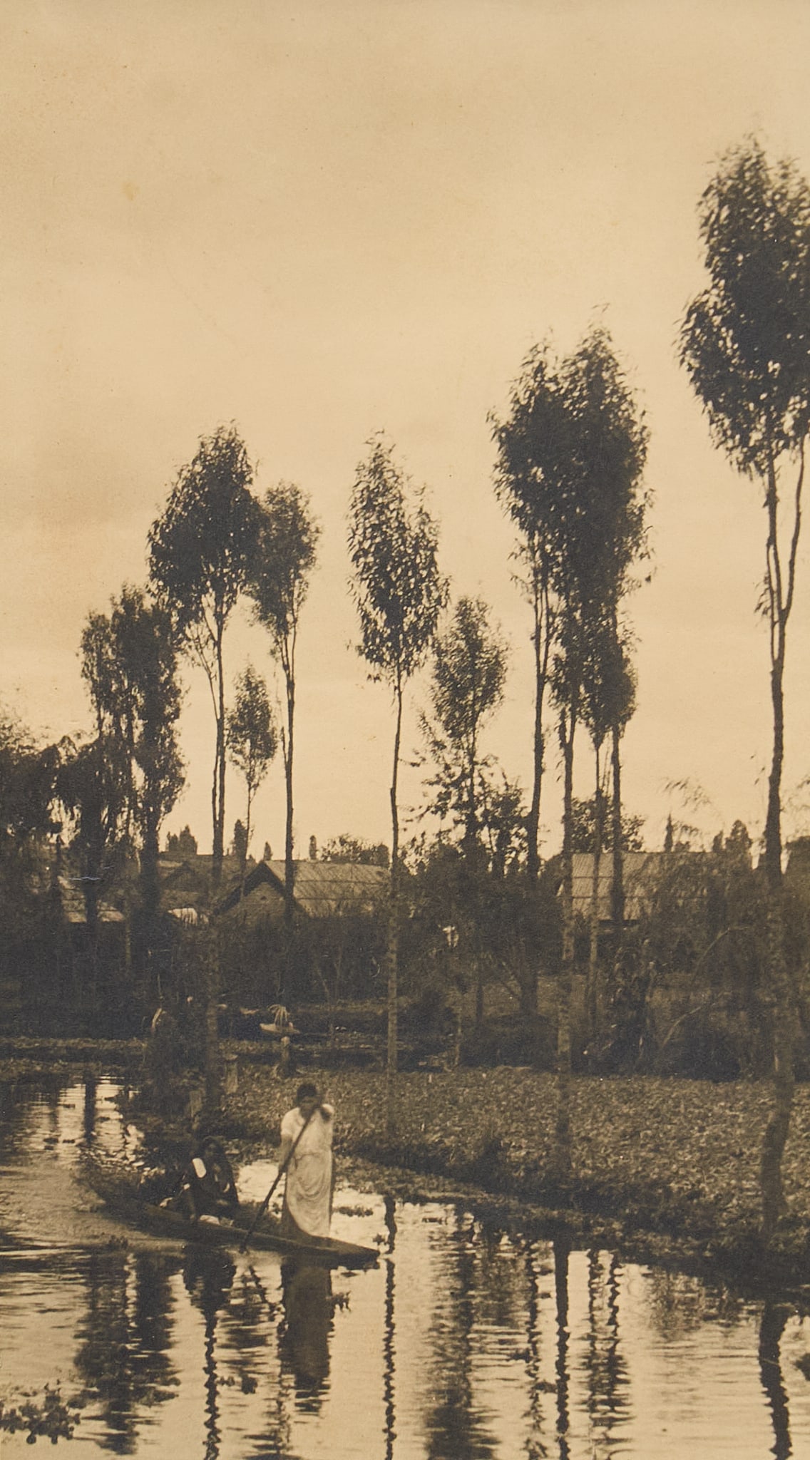 Photo of Xochimilco, 1939: Photograph of Xochimilco, signed R. Morris and dated 1939 lower right in the margin, with additional pencil note in the margin, reading "sin trajinera ni gente", framed by John Scott (A