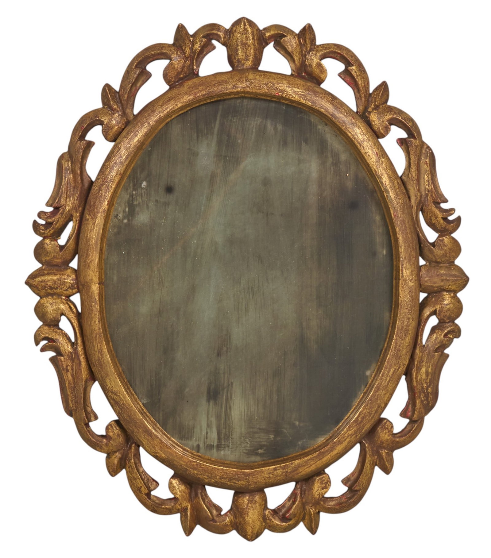 Vintage Mexican Giltwood Mirror: Vintage Mexican mirror with giltwood frame and aged patina height 26 in. x width 22 in. x depth 1.5 in. Provenance: Property from a home in Rockport, Texas