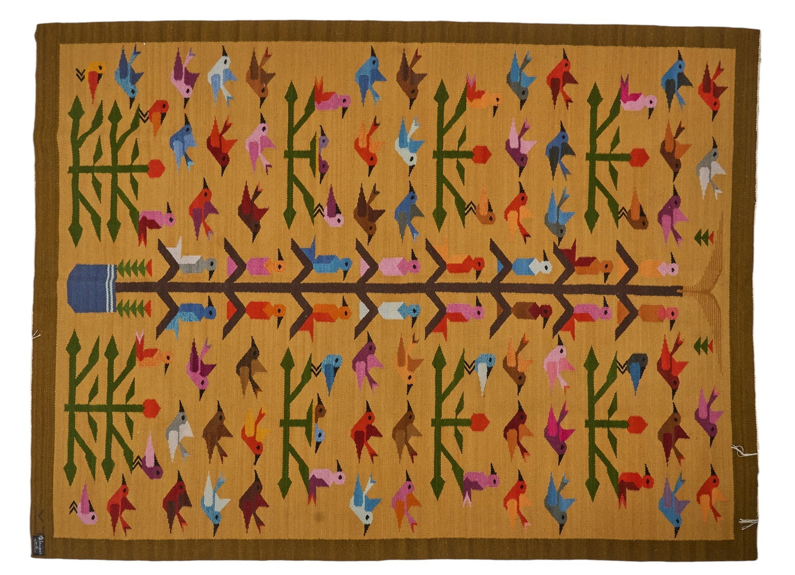 Handwoven Peruvian Rug, 5 ft. 2 in. x 3 ft. 10 in.: Hand-woven Peruvian rug with tree of life motif 5 ft. 2 in. x 3 ft. 10 in. Provenance: Property from a home in Kerrville, Texas