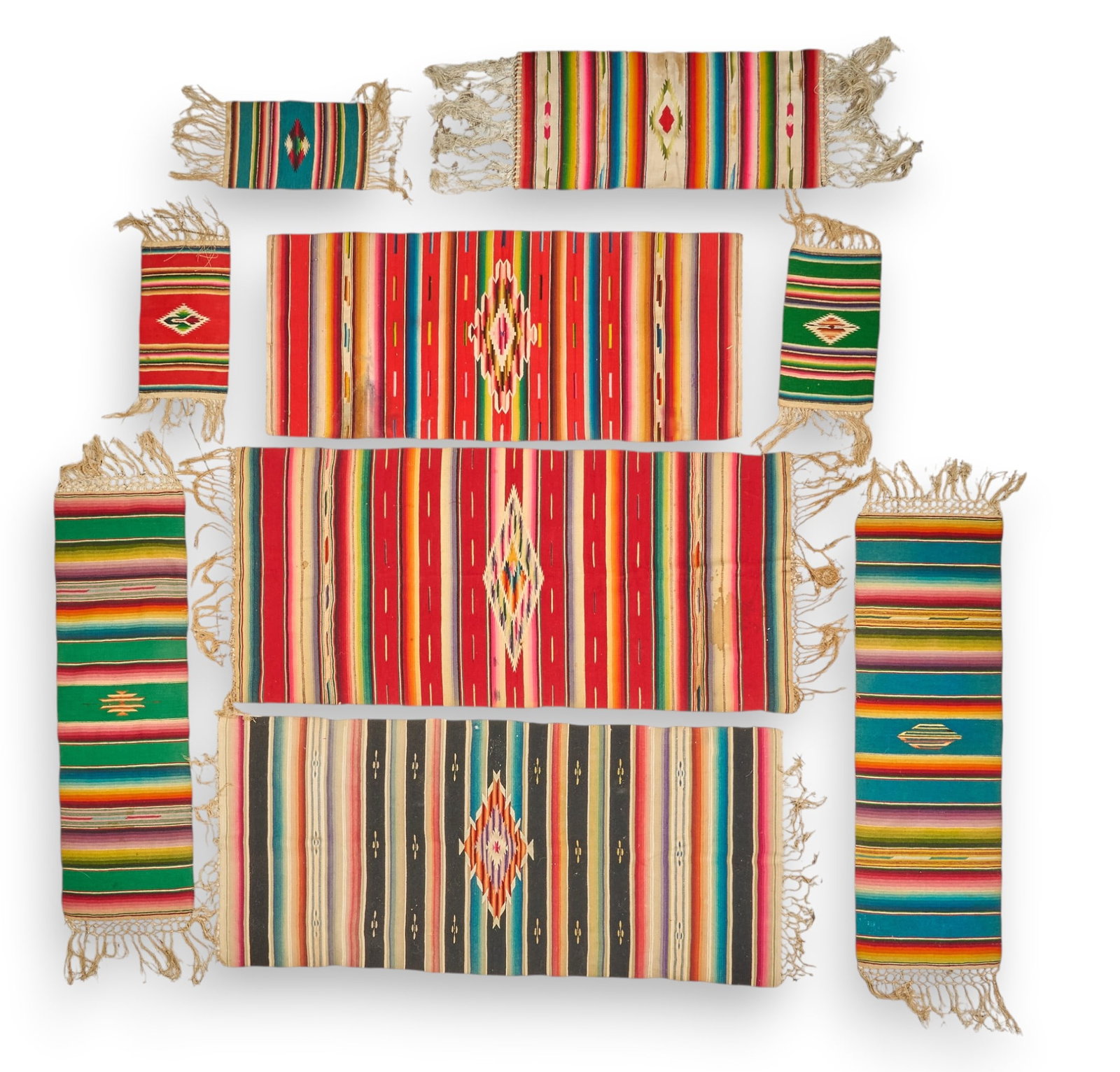 (9) Vintage Mexican Serapes: Collection of nine vintage Mexican serapes, various sizes length 46 in. x width 18 in. / longest Provenance: Property from a home in San Antonio, Texas