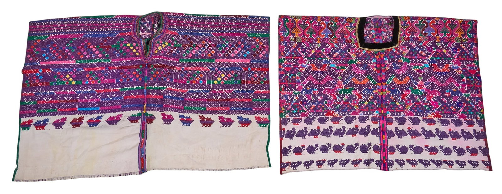(2) Embroidered Guatemalan Huipils: Two hand-woven Guatemalan huipols height 43 in. x width 28 in. / largest Provenance: The Estate collection of late teacher and humanitarian Douglas Rhodenbaugh, from his historic downtown Austin