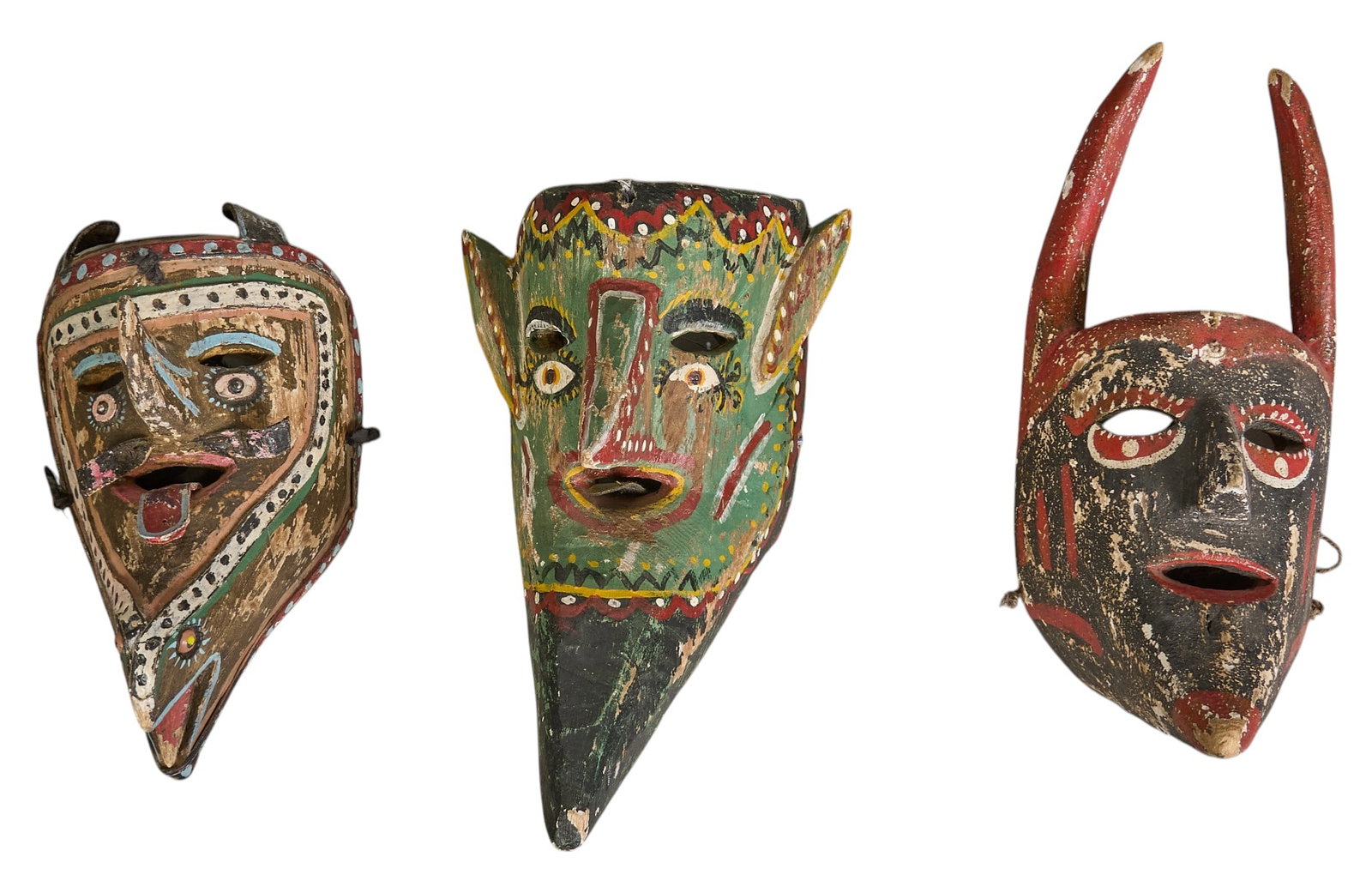 (3) Vintage Mexican Dance Masks (1 of 3)