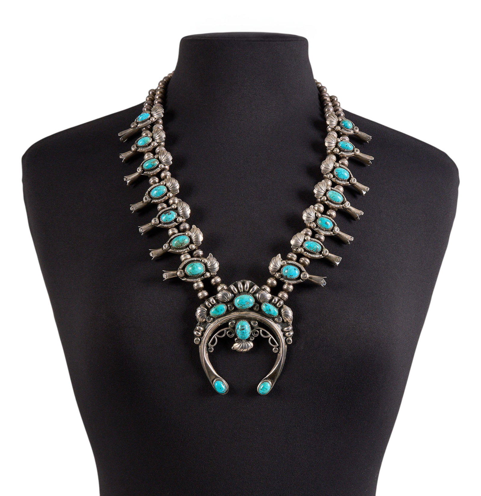 Navajo Sterling & Turquoise Squash Blossom (1 of 3)