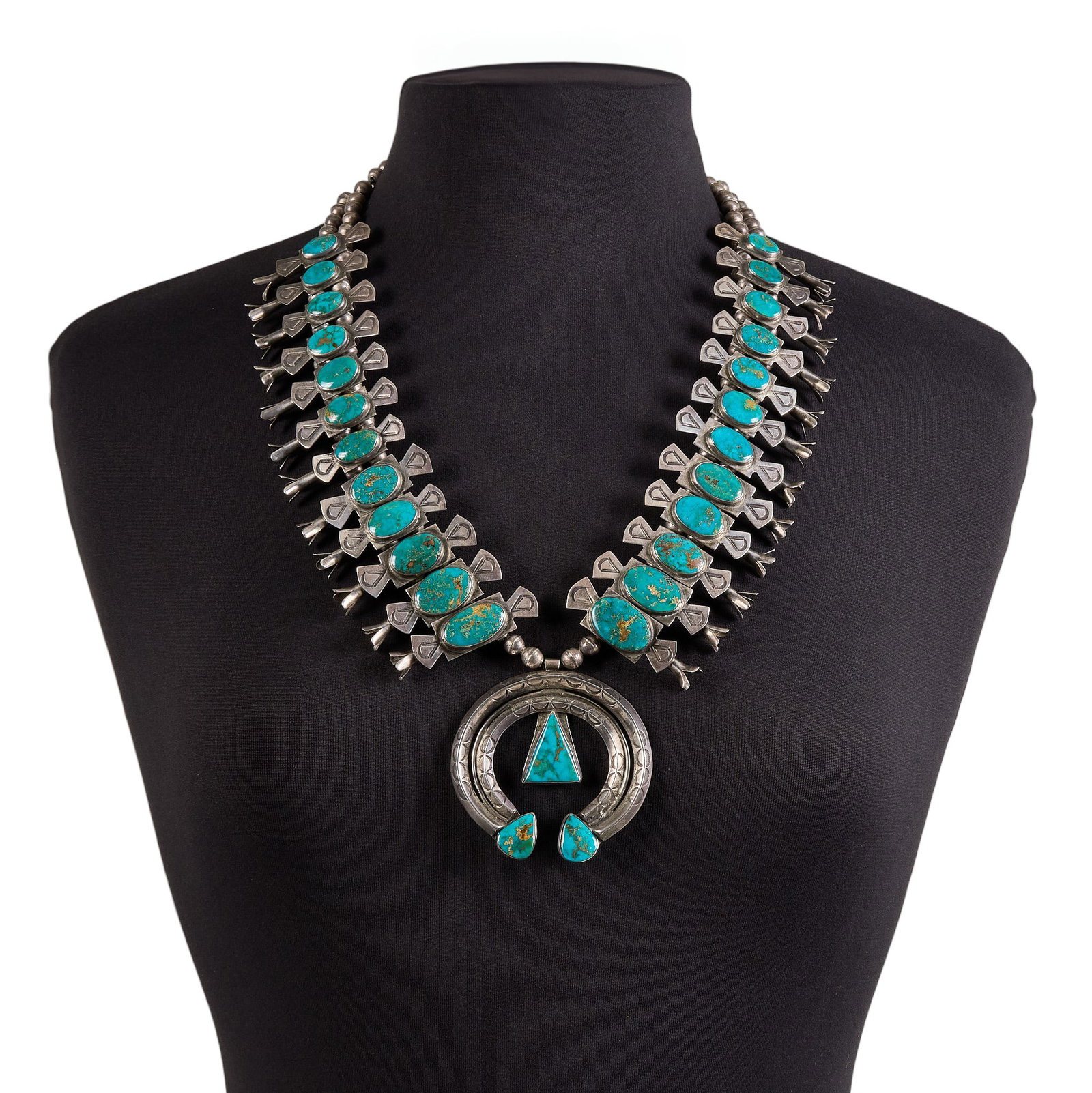 Native American Sterling & Turquoise Squash Blossom (1 of 3)