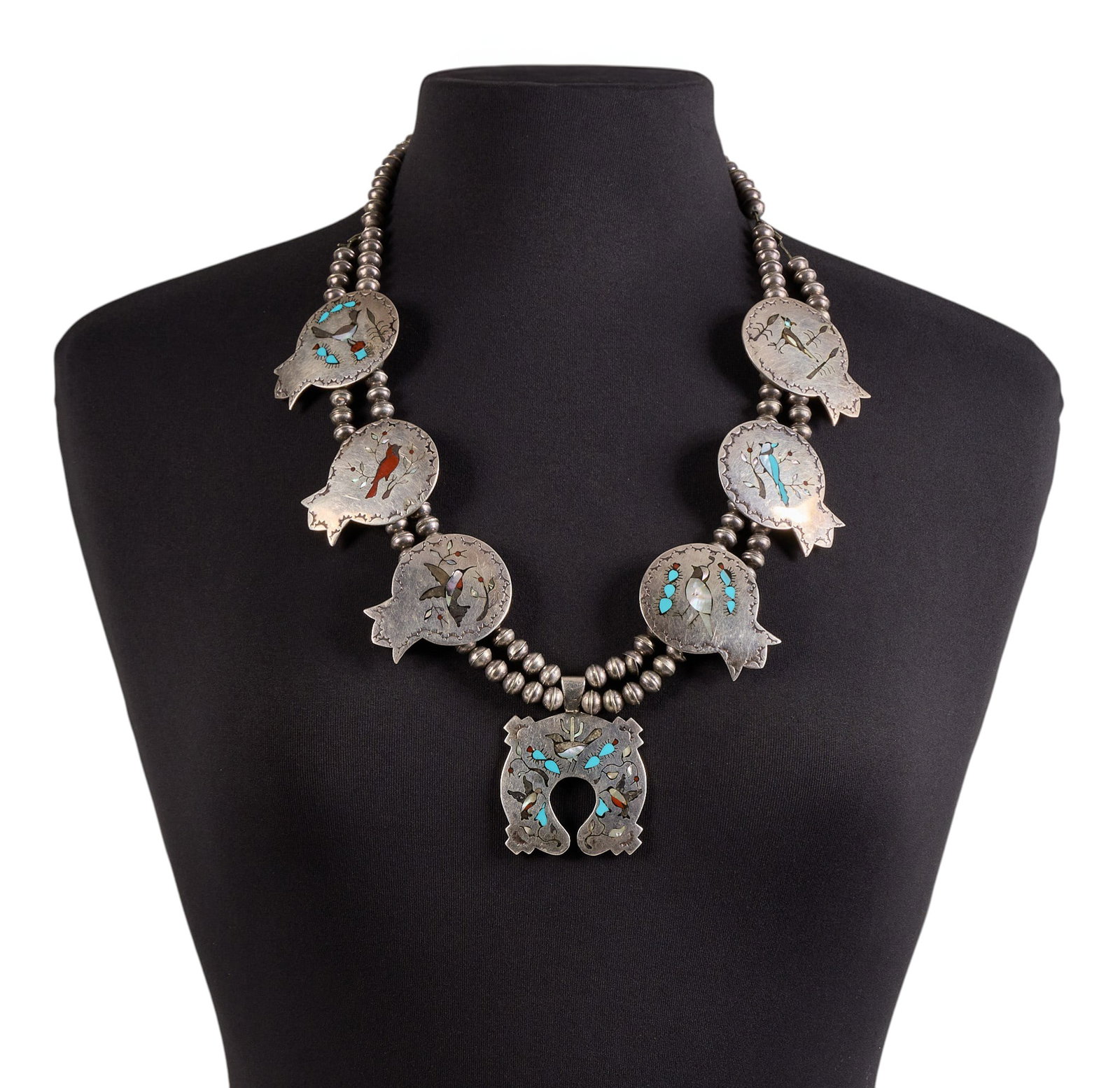 Navajo Sterling & Multi-Stone Inlay Bird Squash Blossom (1 of 3)