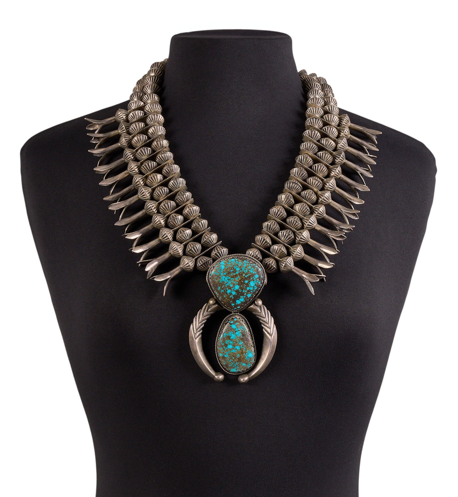 Minnie Adakai, Navajo Sterling & Turquoise Squash Blossom (1 of 3)