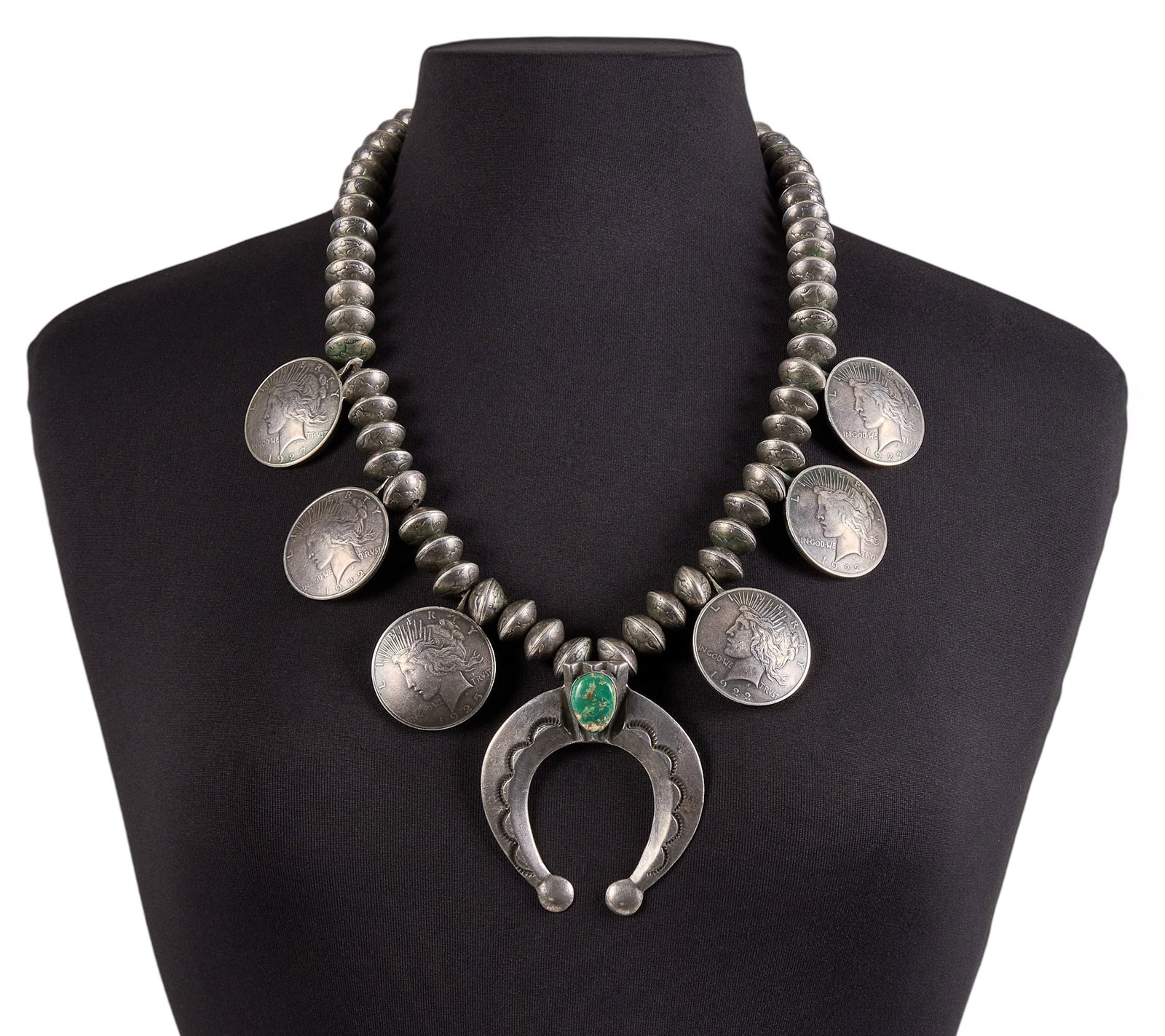 Native American Pressed Coin & Turquoise Necklace (1 of 3)