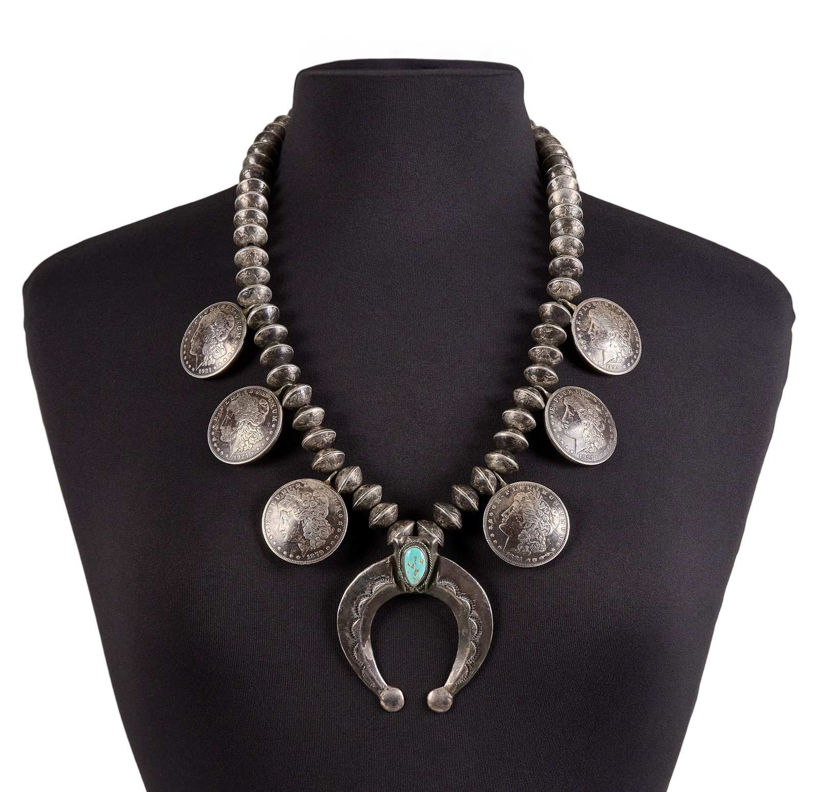 Native American Pressed Coin & Turquoise Necklace (1 of 3)