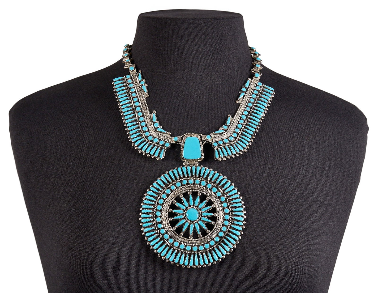 W. Begay, Vintage Sterling & Turquoise Petit Point Necklace (1 of 3)