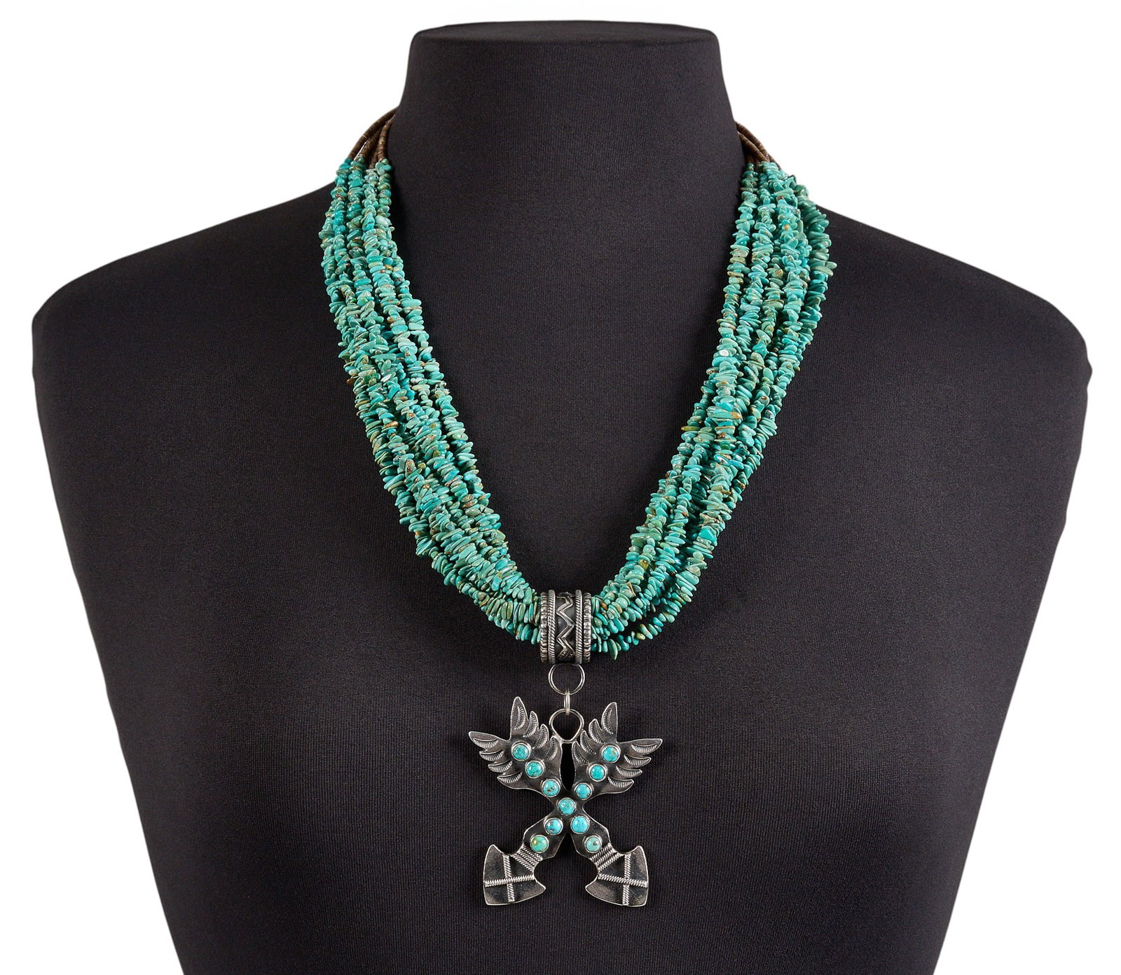 Navajo Turquoise Beaded Necklace with Sterling Pendant (1 of 3)