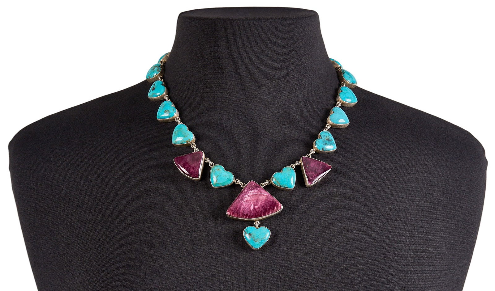 Federico Jimenez, Sterling Silver Turquoise & Spiny Oyster Heart Necklace (1 of 3)