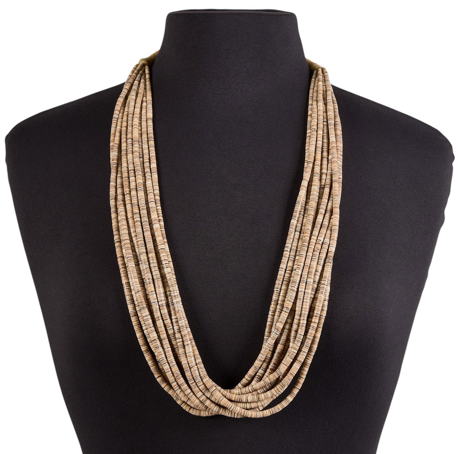 Santo Domingo Multi-Strand Shell Beaded Necklace: Santo Domingo multi-strand beaded shell necklace, with twelve strands Length: 30 in. Total weight: 300.4 g Provenance: Property from the personal archive of a life-long collector of historic Southwest